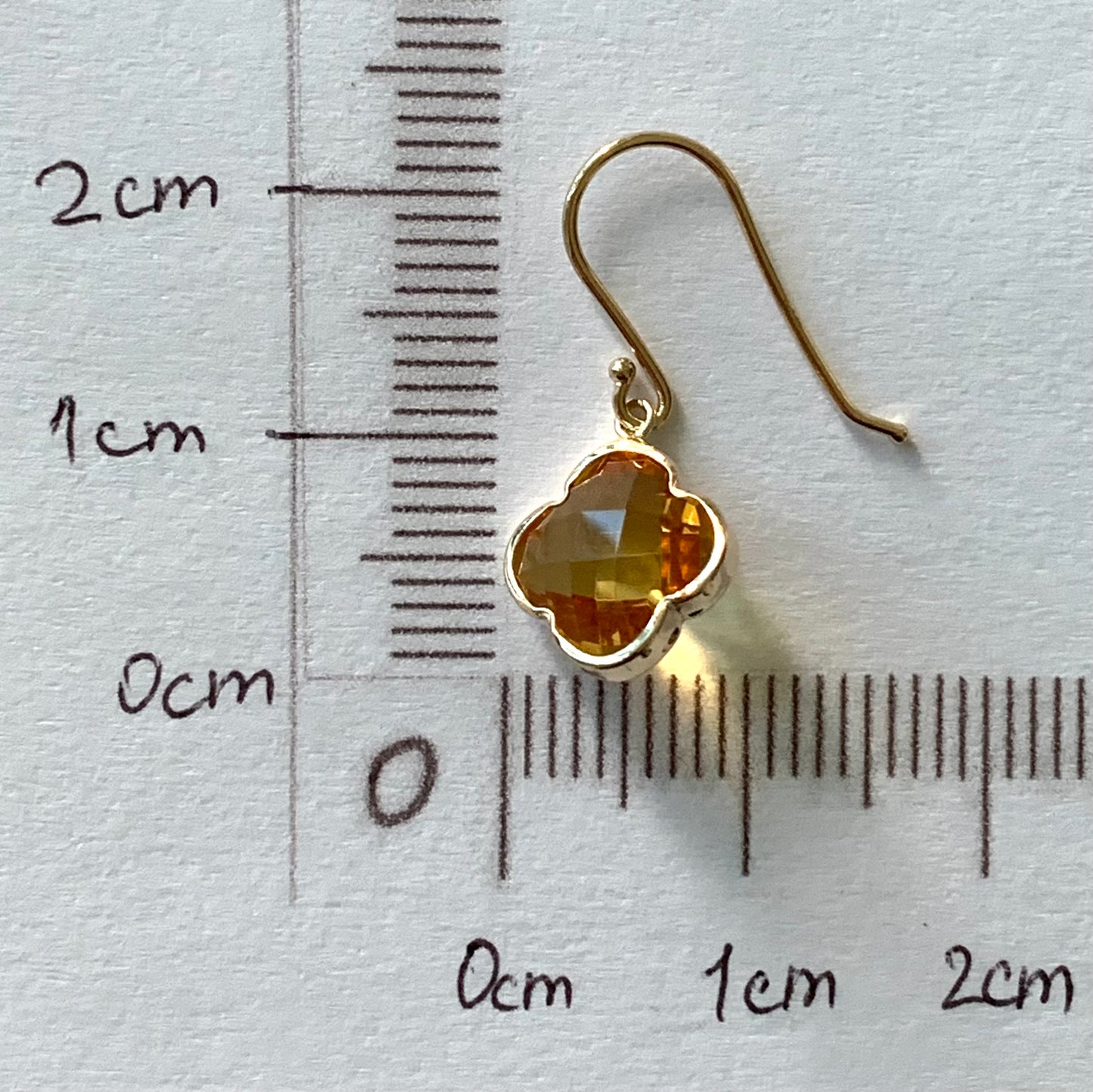 14k Solid Yellow Gold, Yellow Citrine “Clover” Mini Earrings, Fish Hook Ear Wires, French Wire