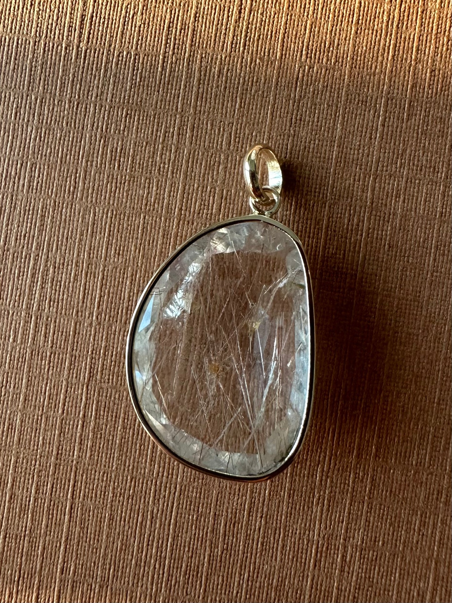 14k Solid Yellow Gold, Rutile Quartz Pendant