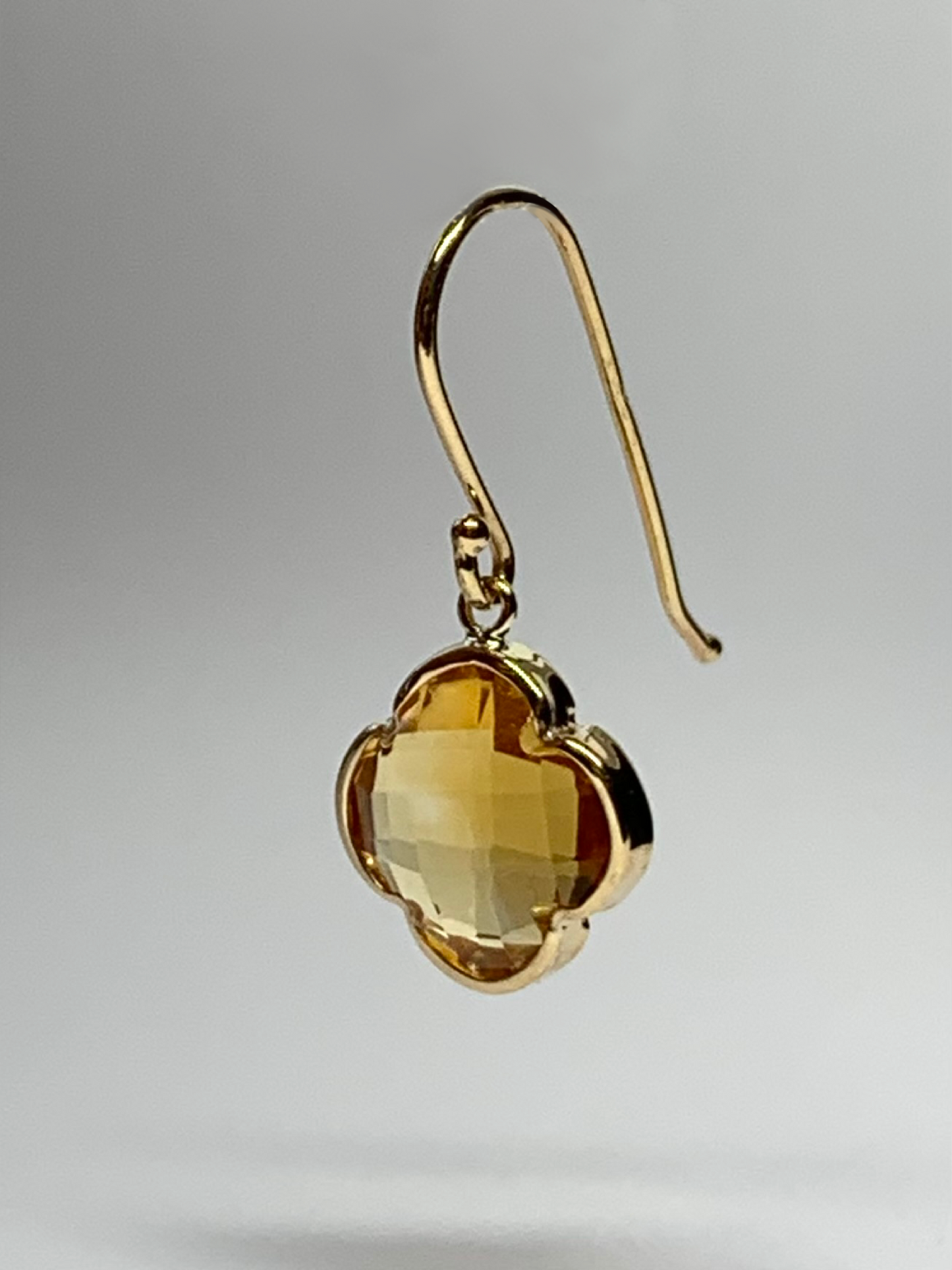 14k Solid Yellow Gold, Yellow Citrine “Clover” Mini Earrings, Fish Hook Ear Wires, French Wire