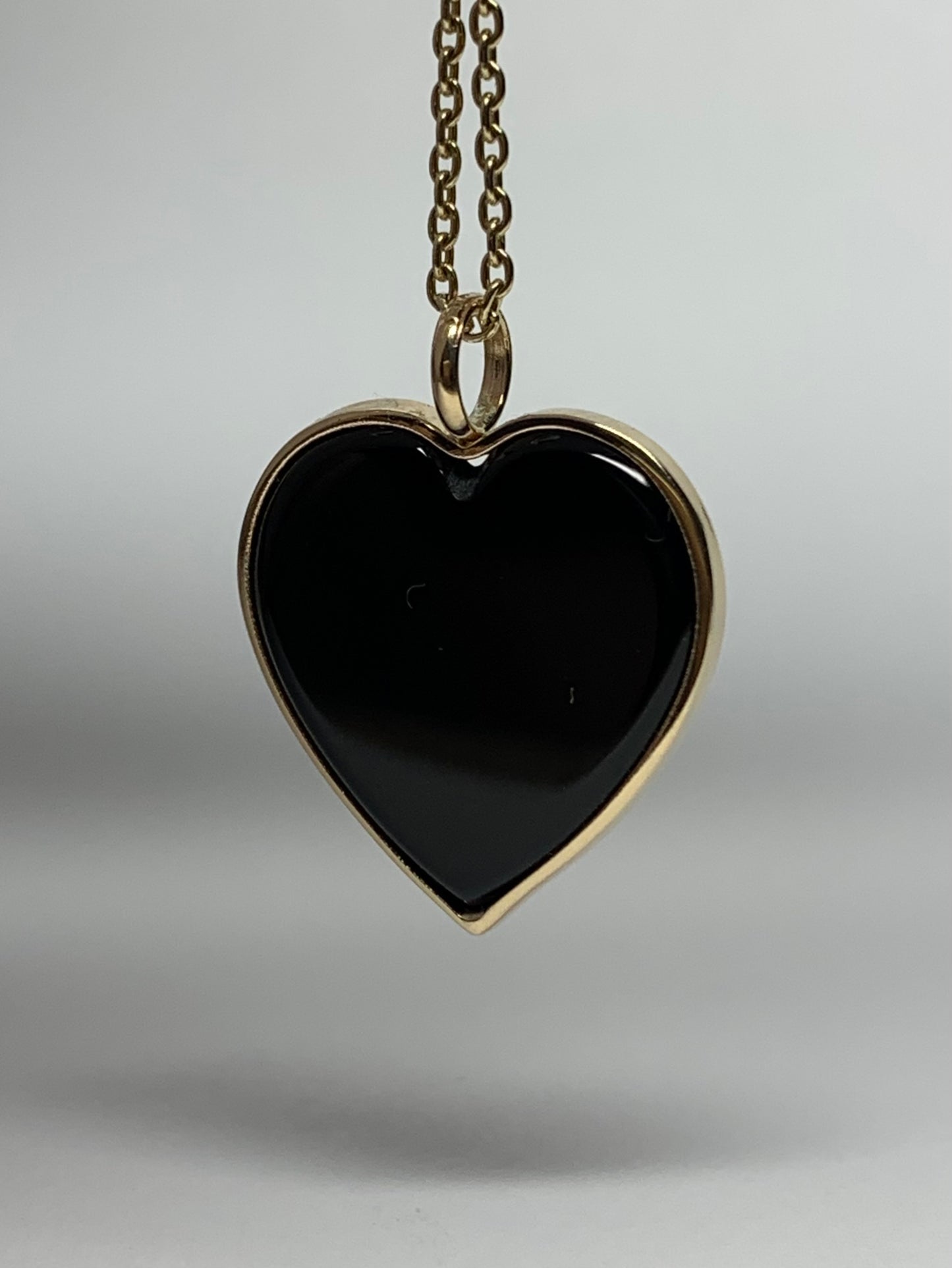 14K Solid Yellow Gold, Black Onyx "Heart" Pendant, Small Size