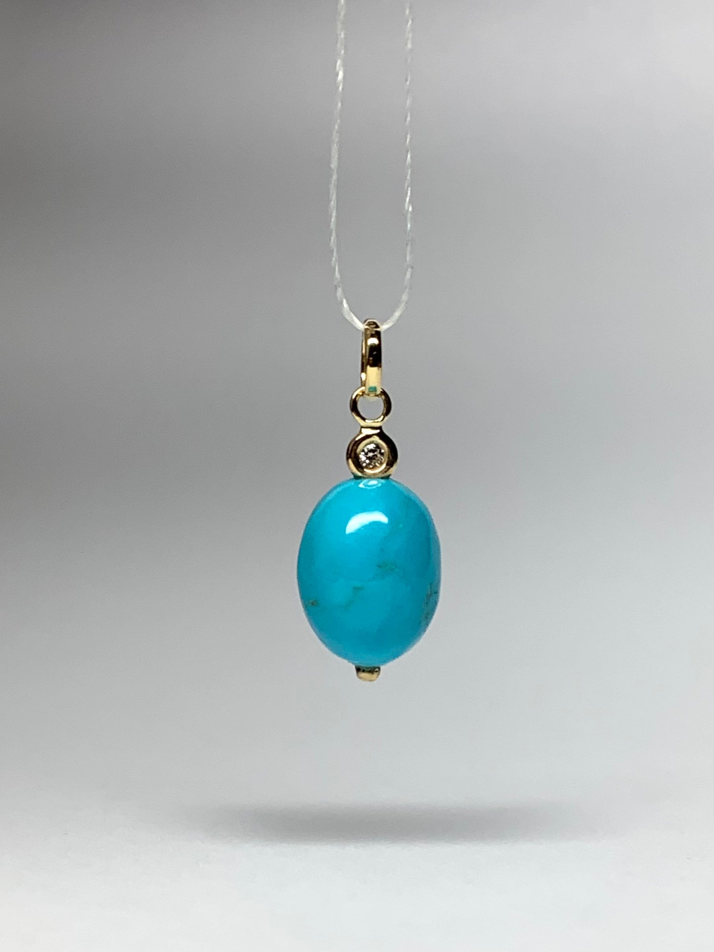 18k Solid Yellow Gold, Diamond, Turquoise Mini Pendant