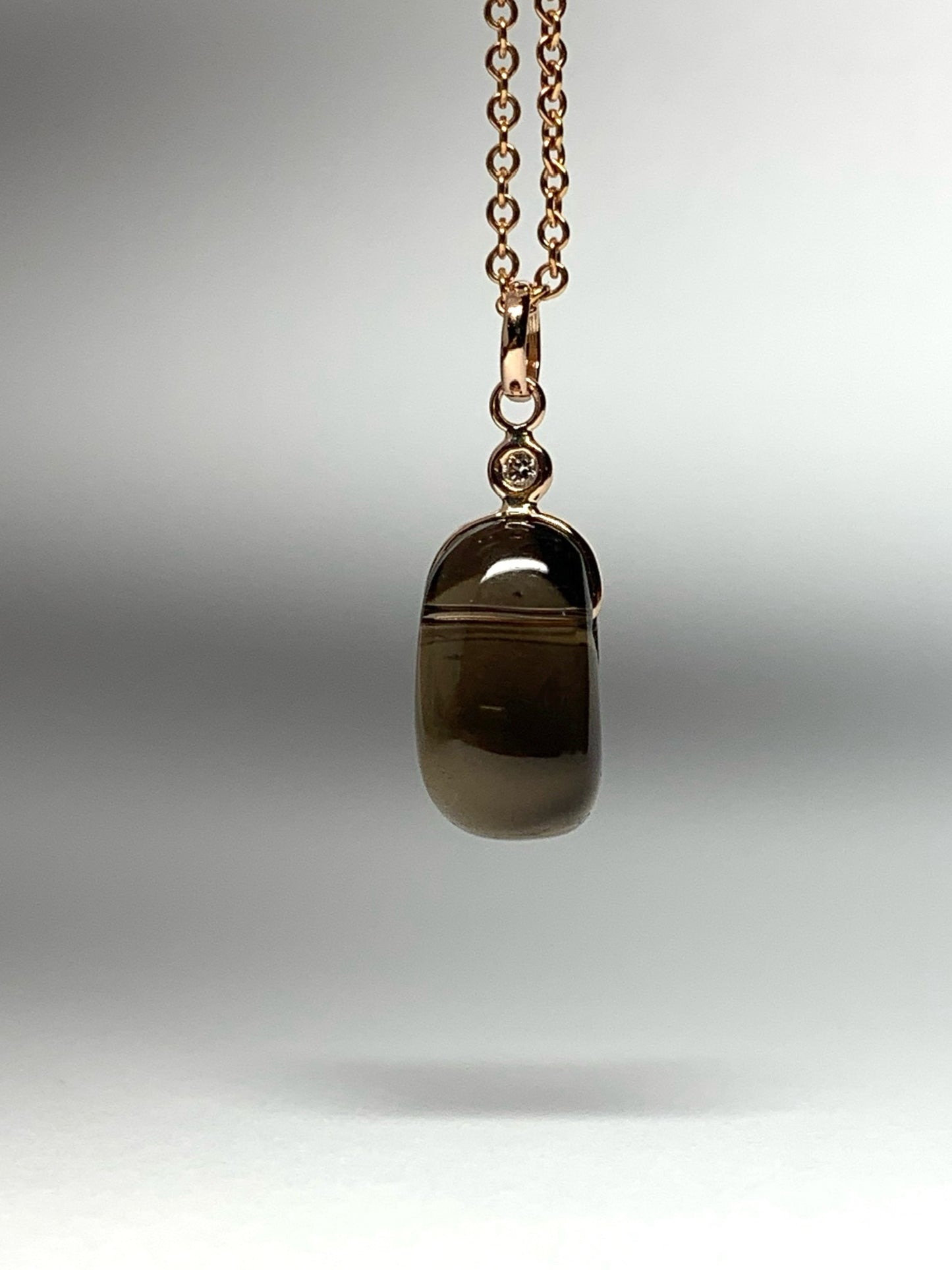 14k Solid Rose Gold, Diamond, Smoky Quartz Tumbled Nugget Bead Pendant, Mini Size