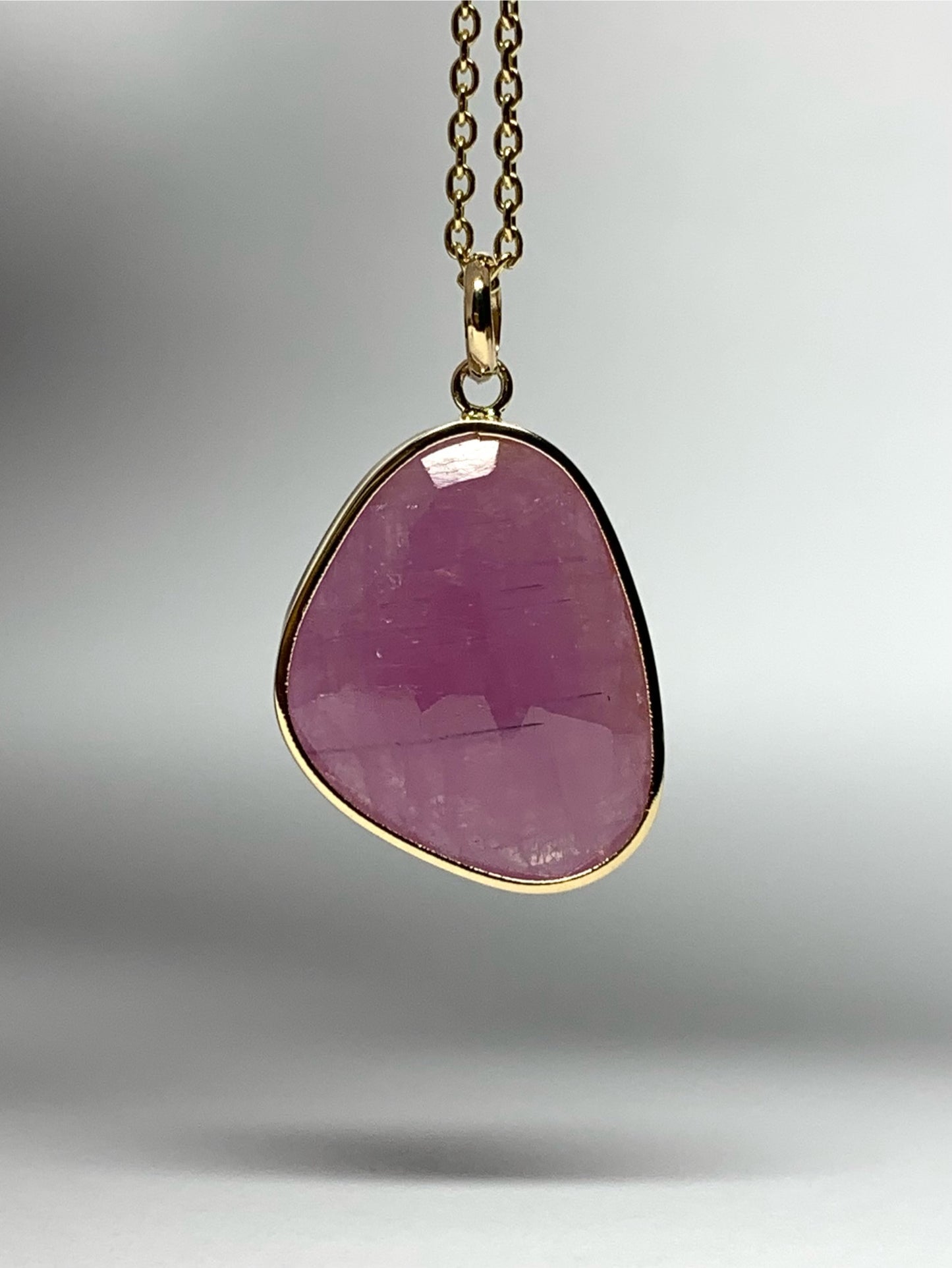 14k Solid Yellow Gold, Natural Pink Sapphire Pendant