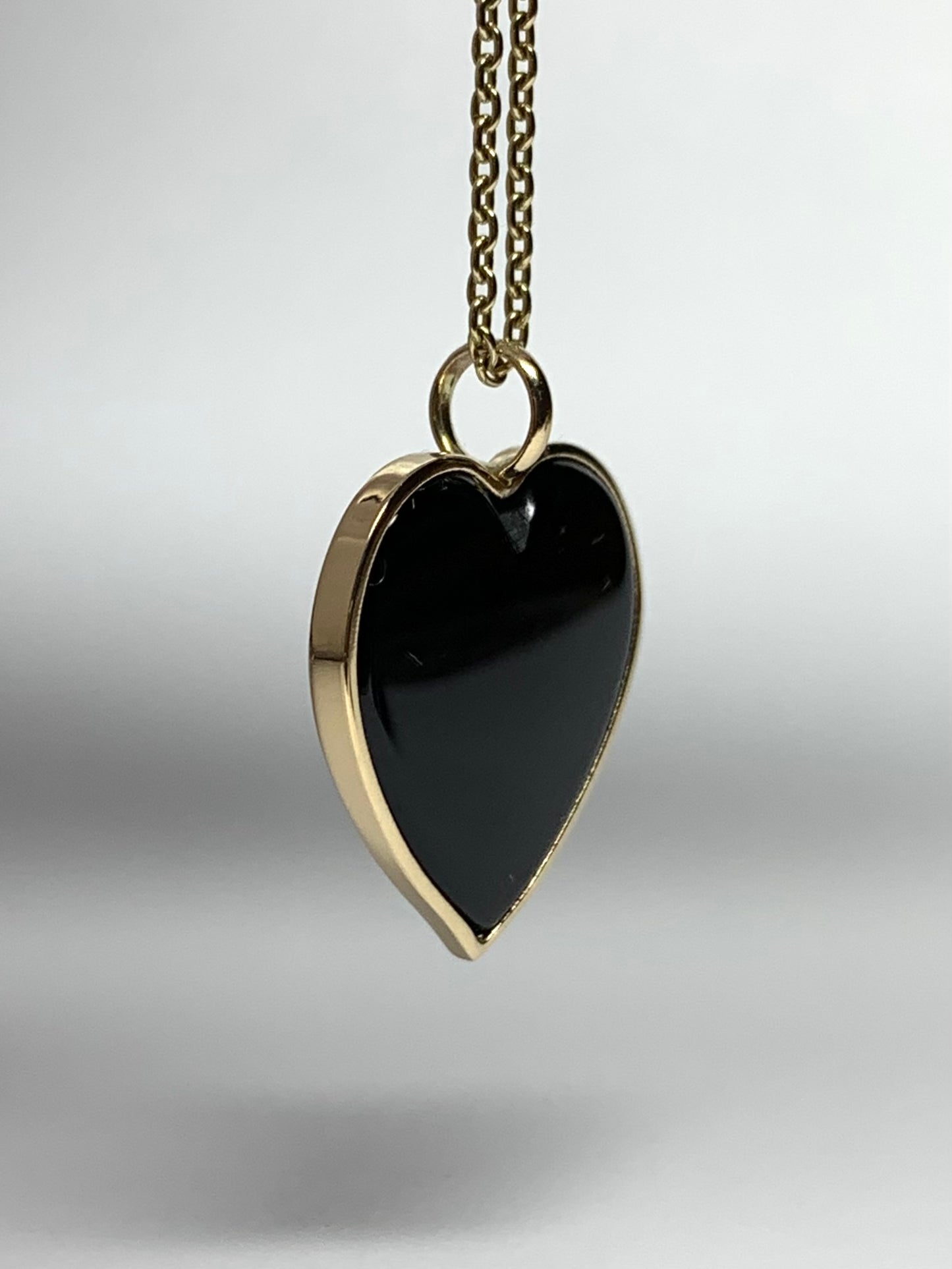 14K Solid Yellow Gold, Black Onyx "Heart" Pendant, Small Size