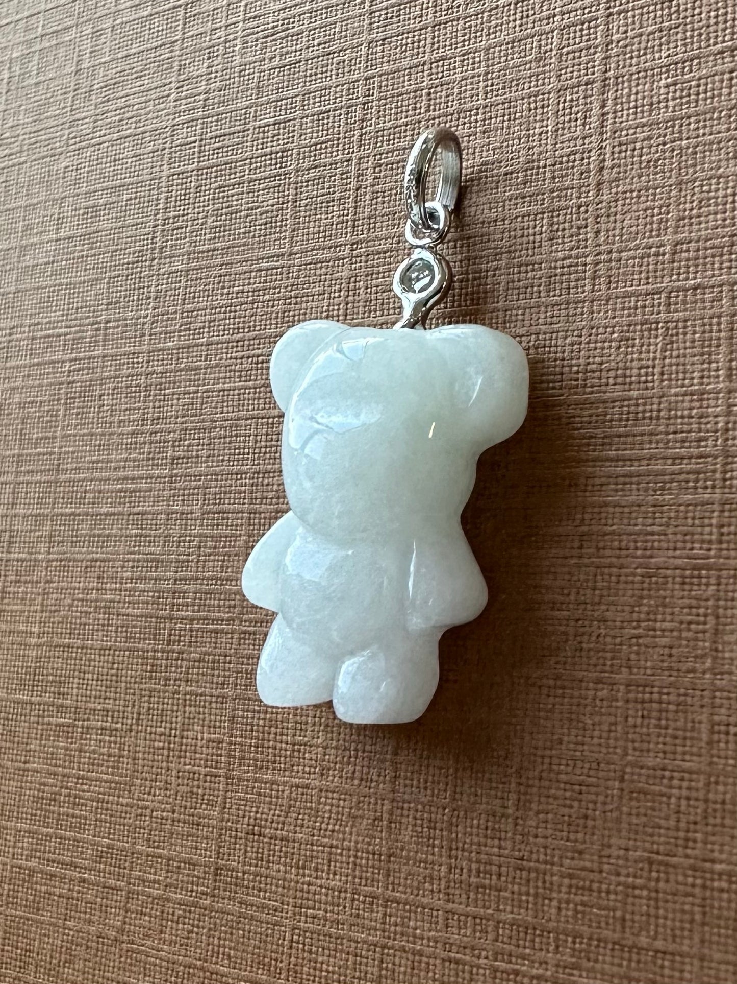 14k Solid Gold, Diamond, White Jade “Teddy Bear” Pendant