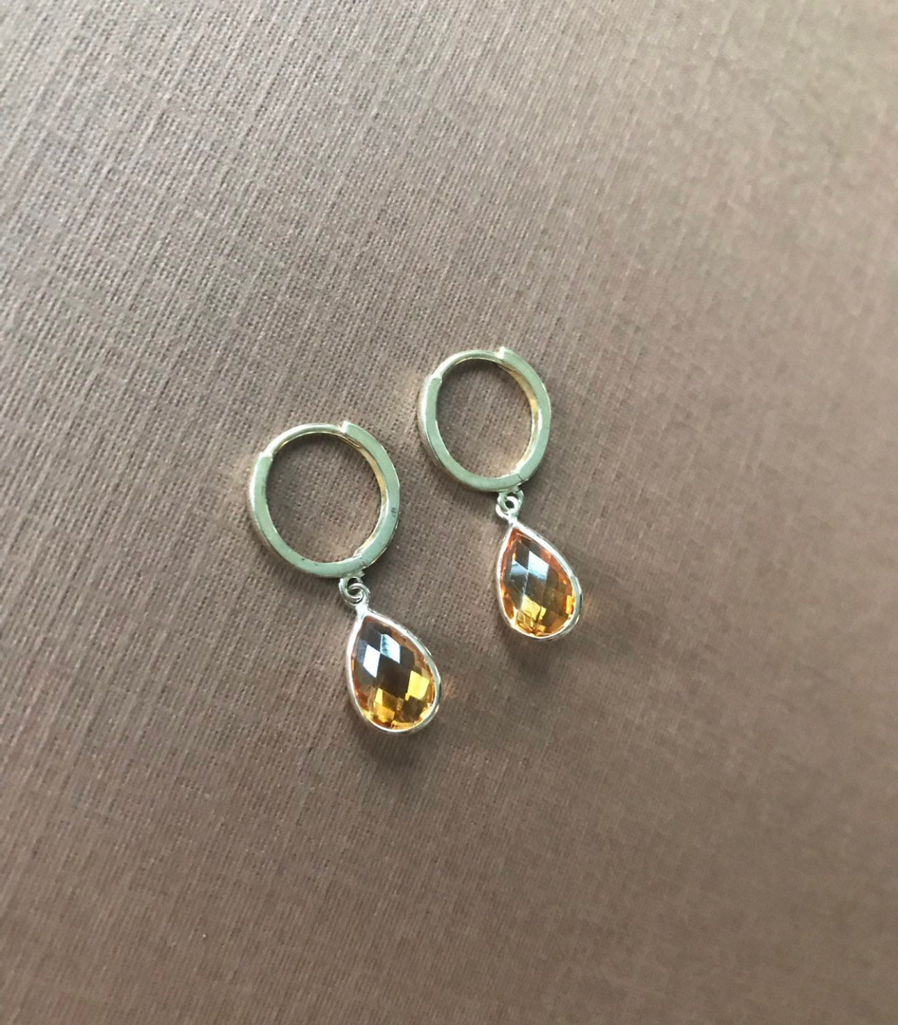 14k Solid Yellow Gold, Yellow Citrine Hoop Earrings, Mini Size