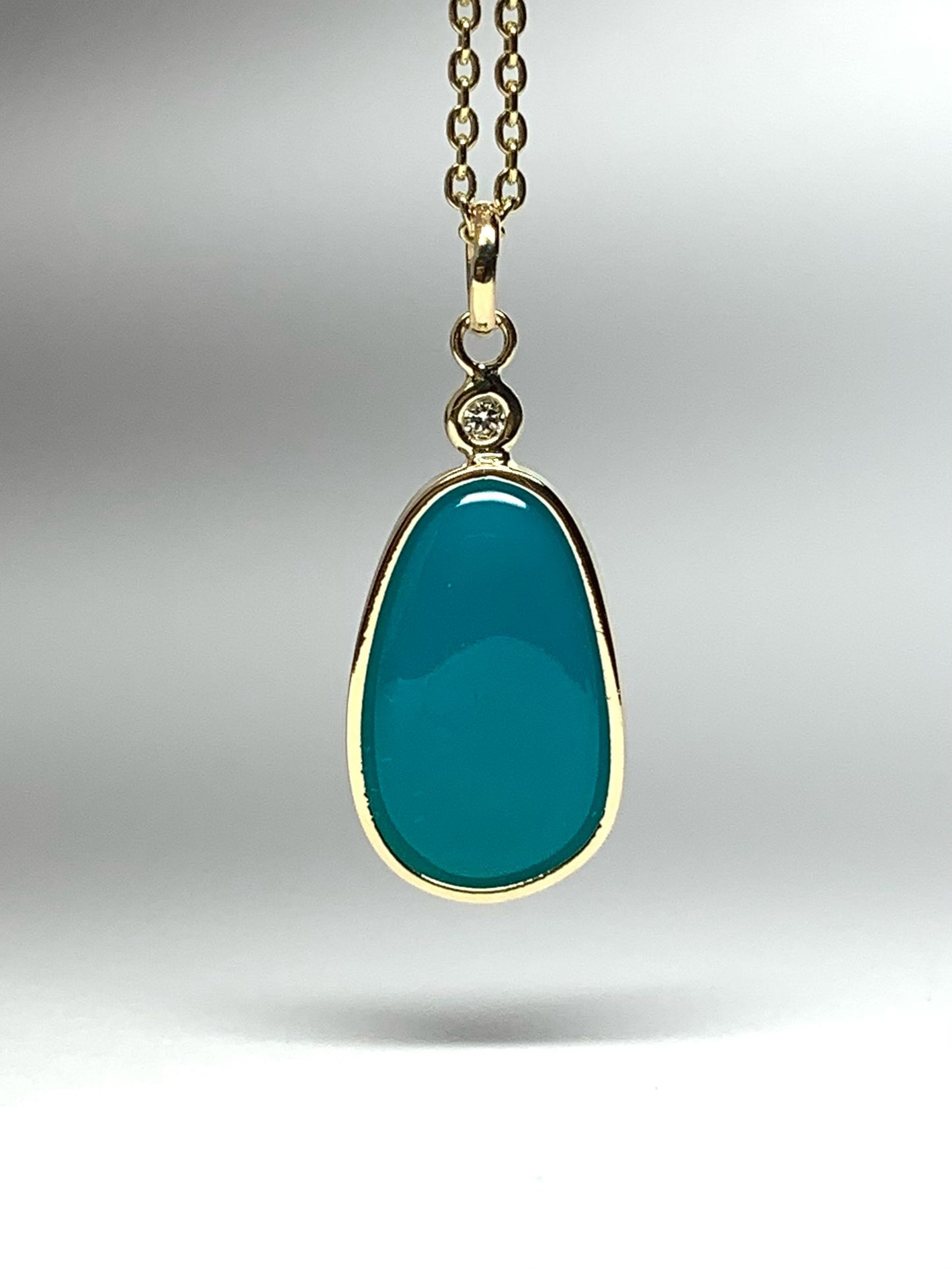 14k Solid Yellow Gold, Diamond, Blue Sleeping Beauty Turquoise Pendant, Mini Size