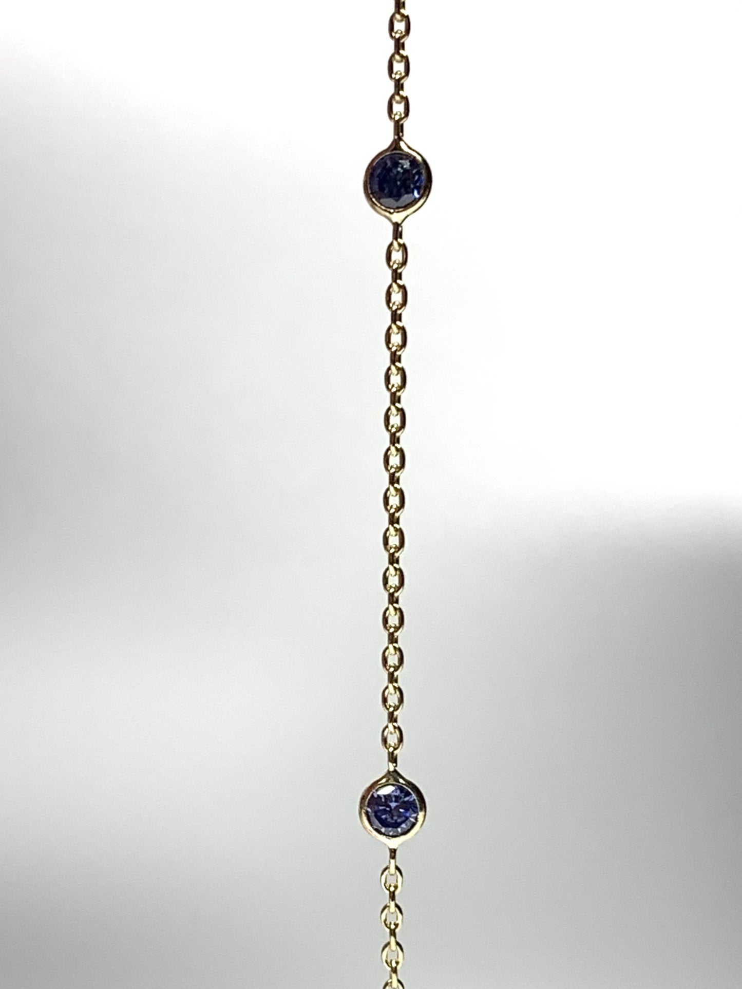 14k Solid Yellow Gold, Blue Cubic Zirconia Station Bracelet