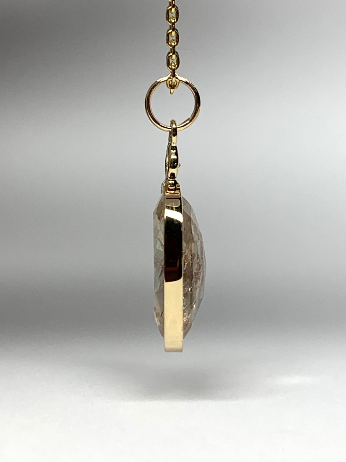 14k Solid Yellow Gold, Diamond, Rutile Quartz Pendant