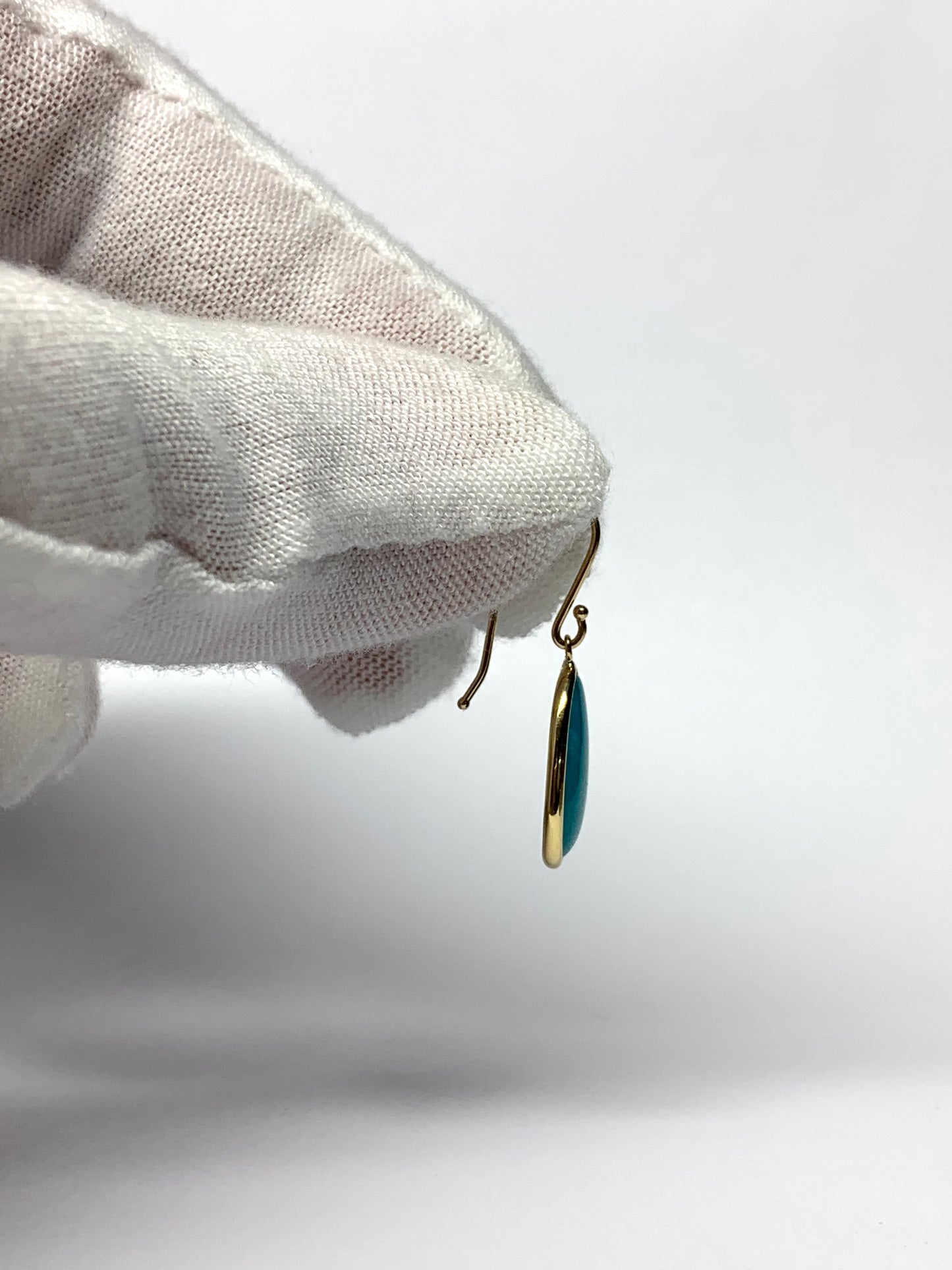 18k Solid Yellow Gold, Natural Sleeping Beauty Turquoise Drop Earrings