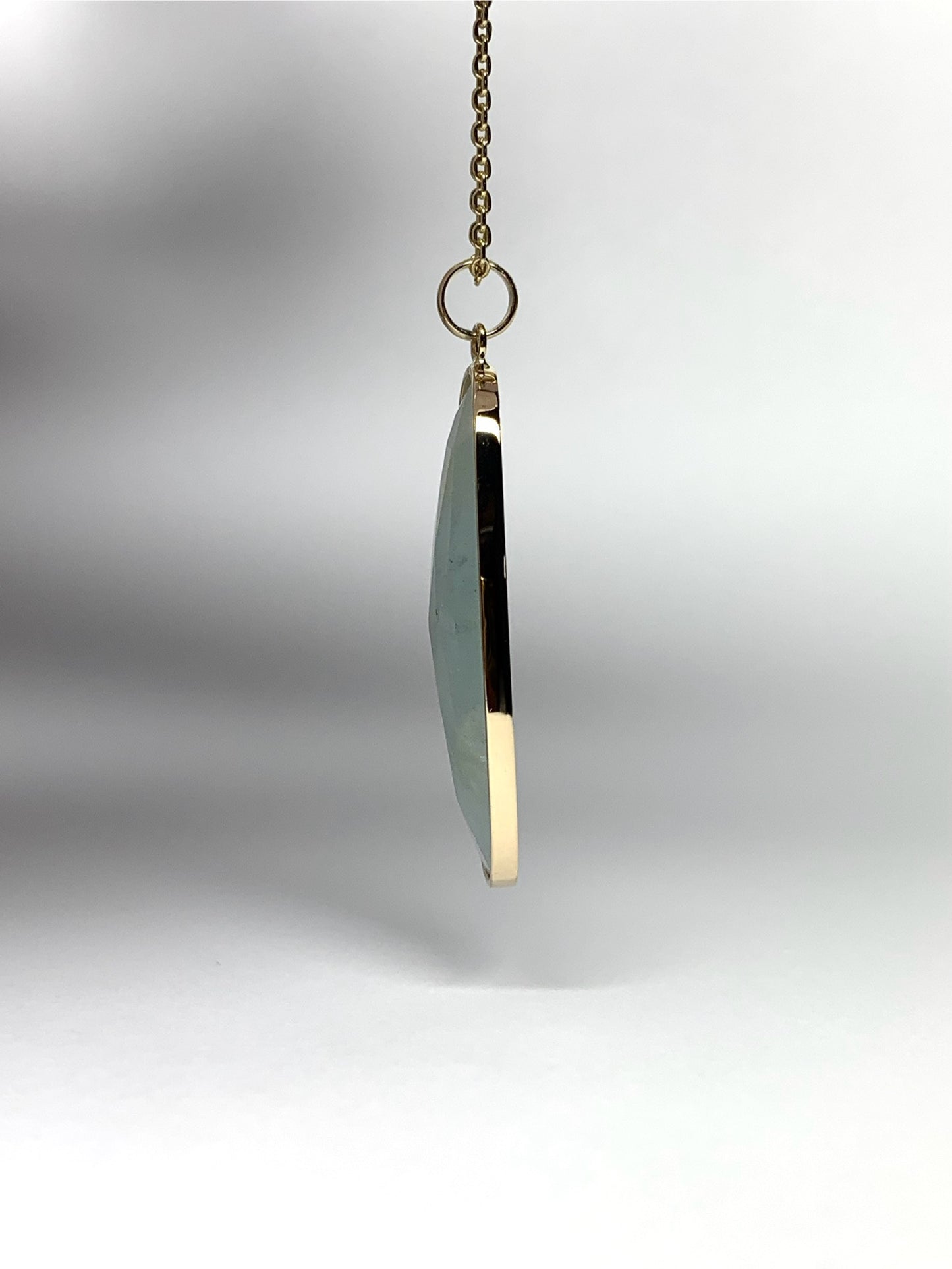 14k Solid Yellow Gold, Opaque Aquamarine Pendant