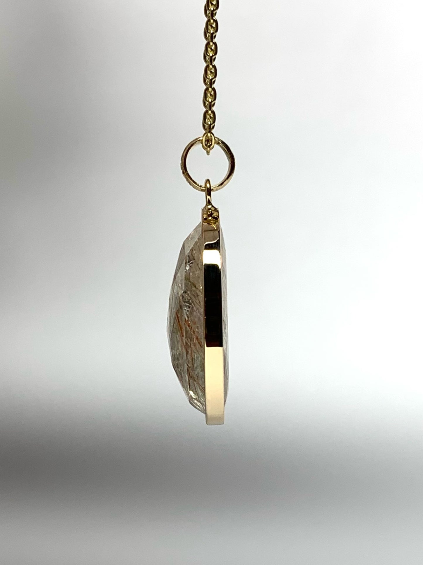 14k Solid Yellow Gold, Rutile Quartz Pendant