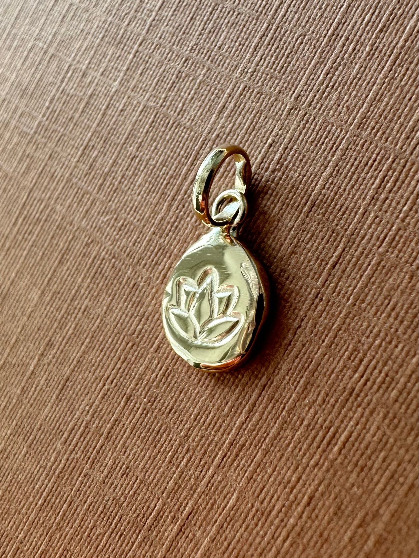 18k Solid Yellow Gold Nugget Mini Pendant “Lotus”, Charm