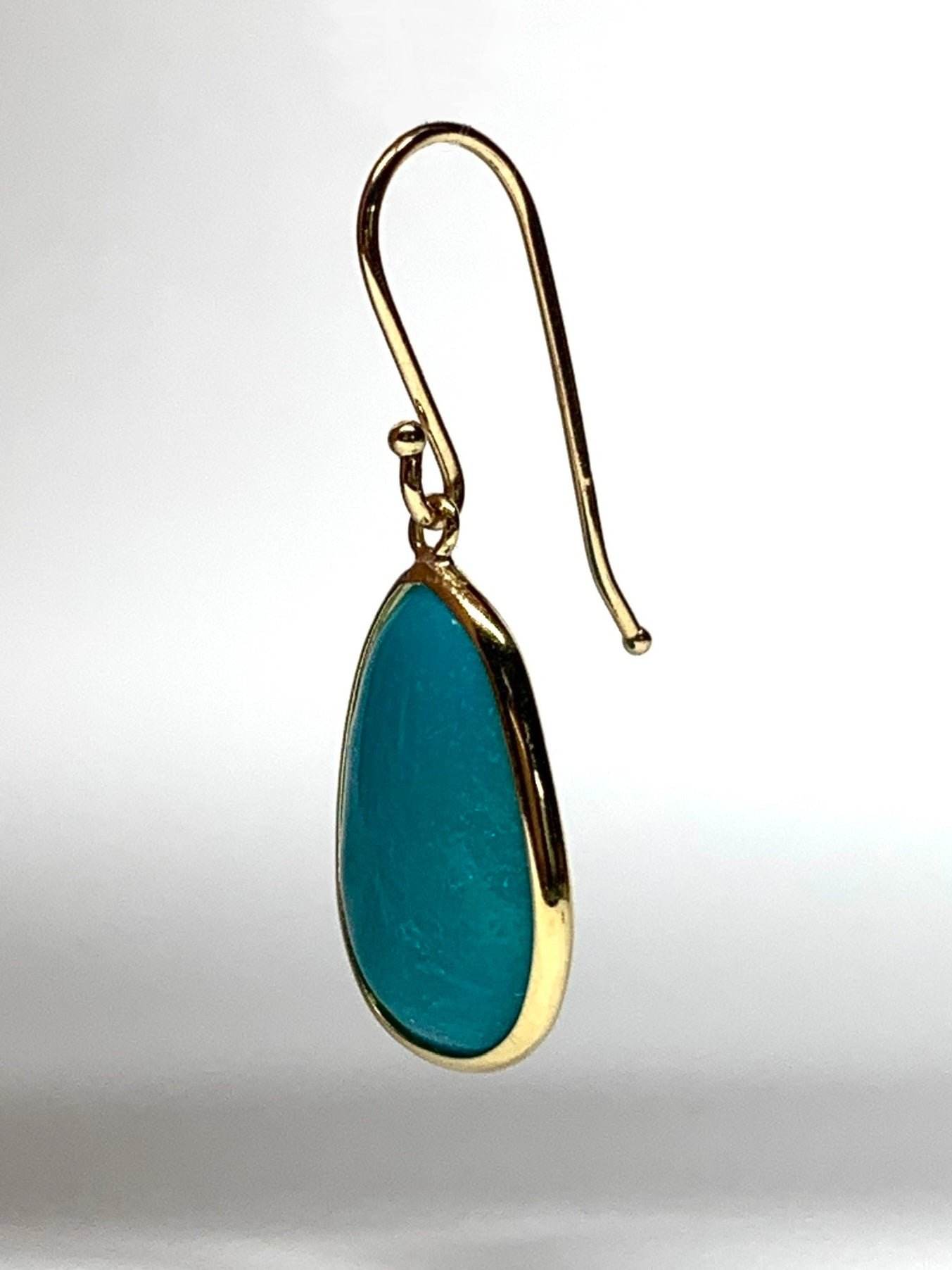 18k Solid Yellow Gold, Natural Sleeping Beauty Turquoise Drop Earrings