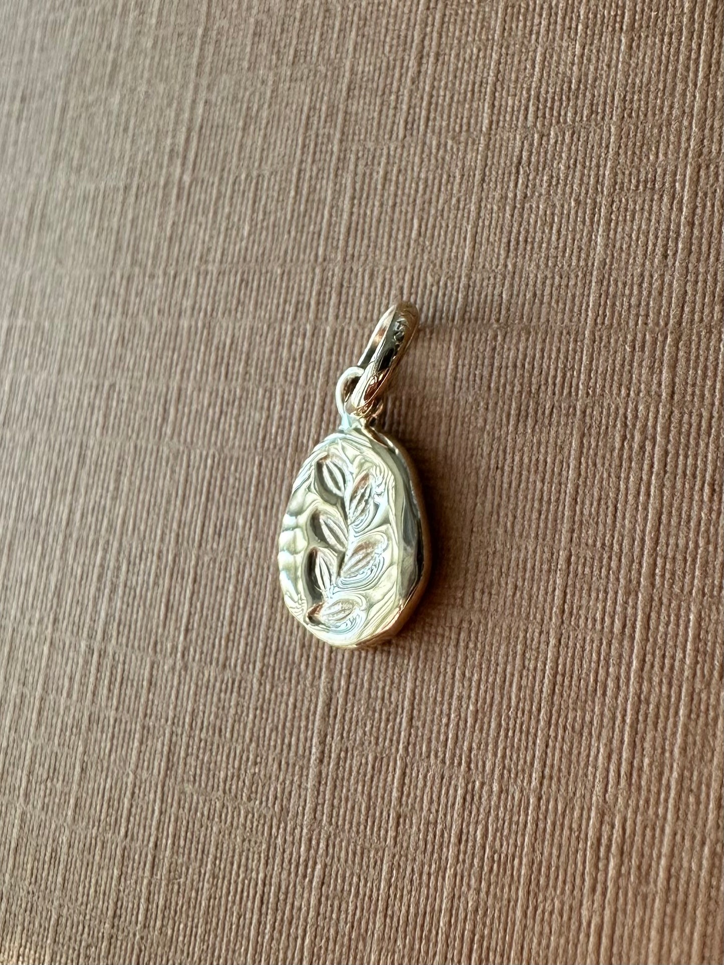 14k Solid Yellow Gold Nugget “Olive Branch”, Mini Pendant, Charm