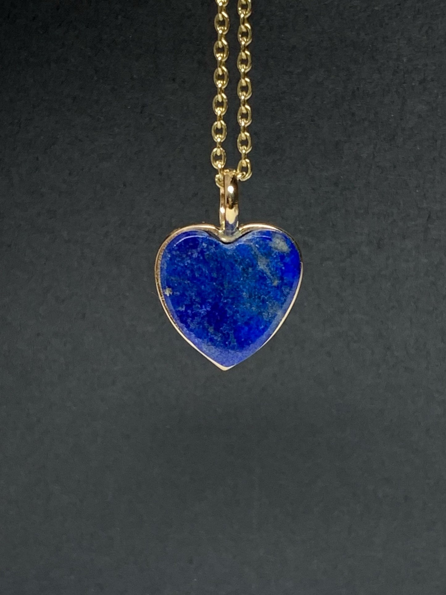 14k Solid Yellow Gold, Blue Lapis Lazuli “Heart” Mini Pendant