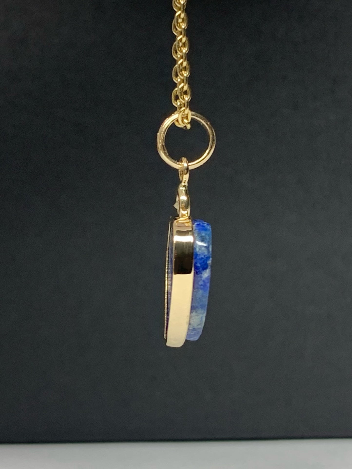 14k Solid Yellow Gold, Diamond, Blue Lapis Lazuli “Heart” Mini Pendant