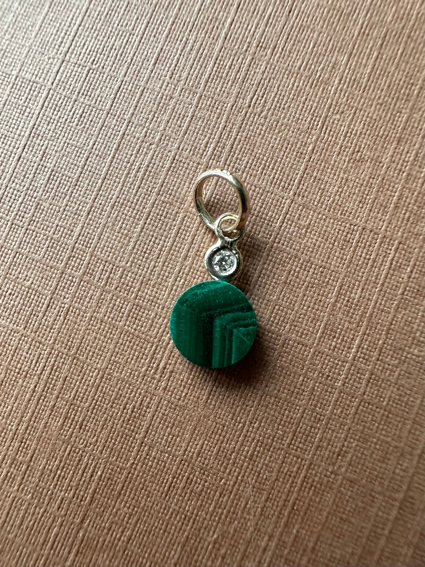 14k Solid Gold, Diamond, Malachite Mini Pendant Charm