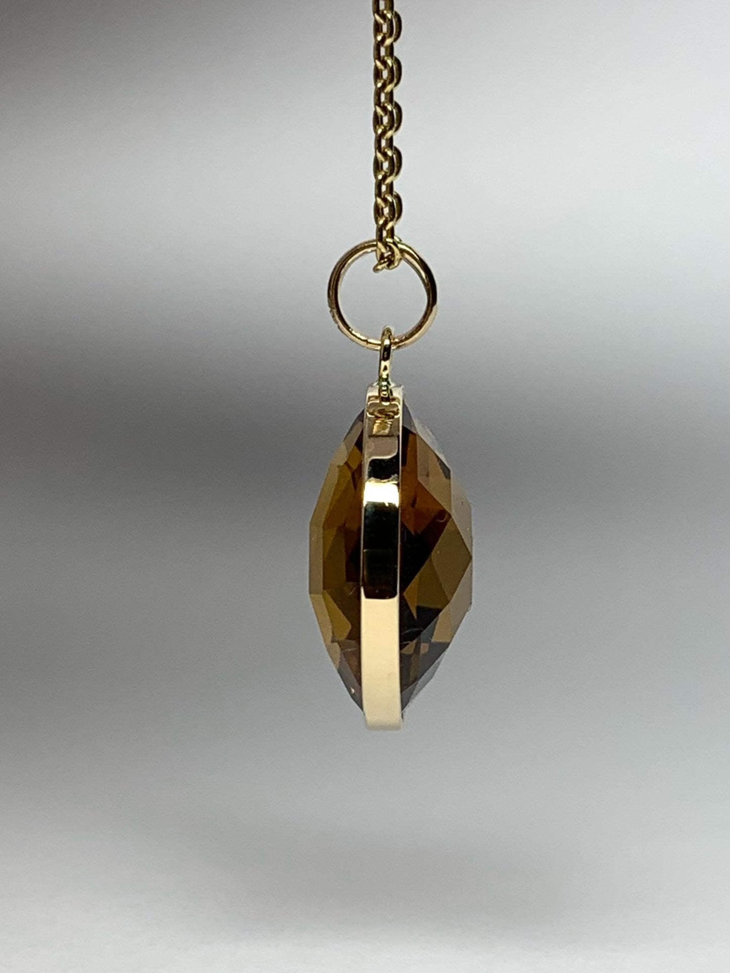 14K Solid Yellow Gold, Round Cognac Quartz Drop Pendant