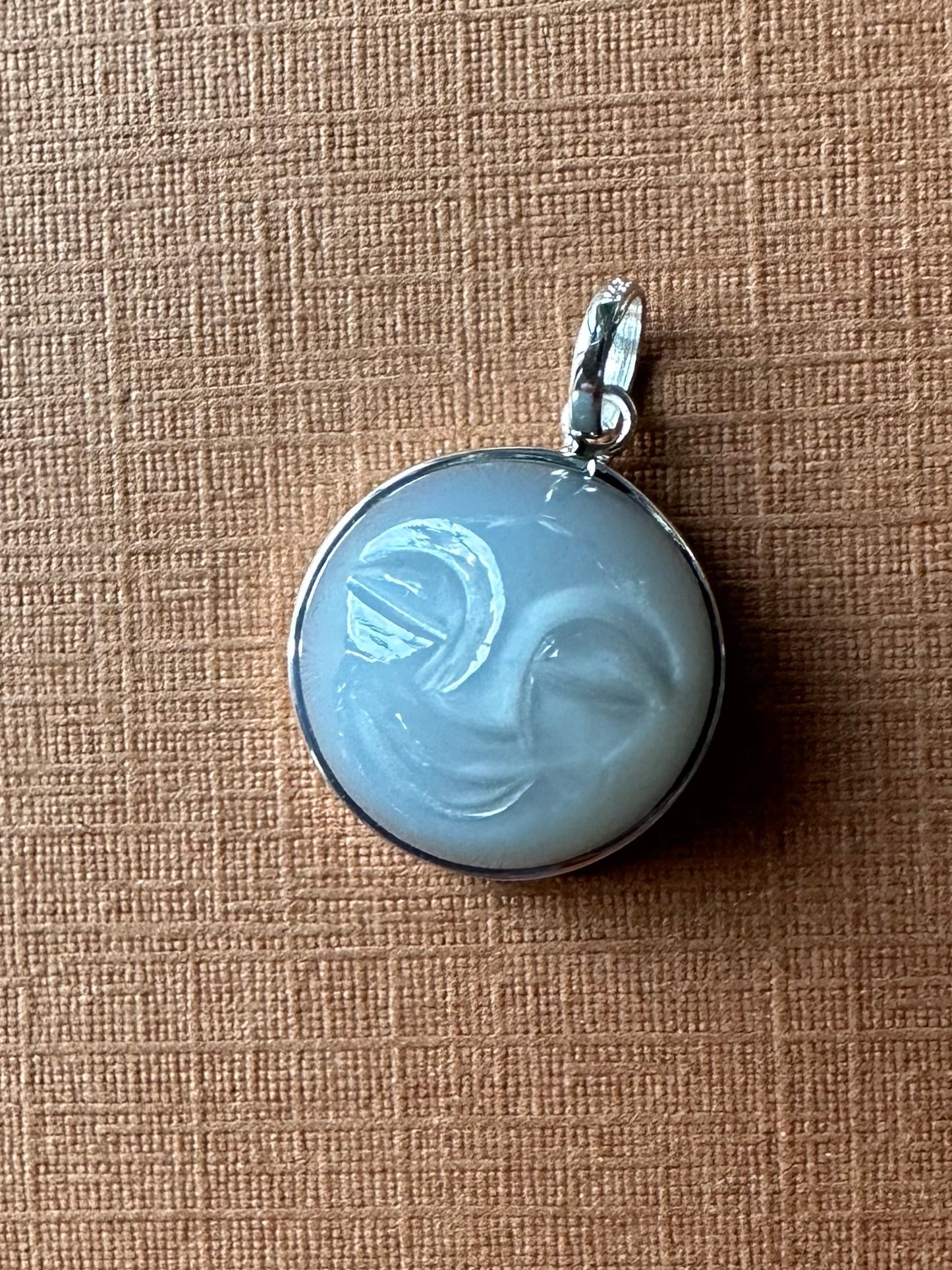 14k Solid White Gold, Grey Moonstone “Moon” Pendant, Small Size