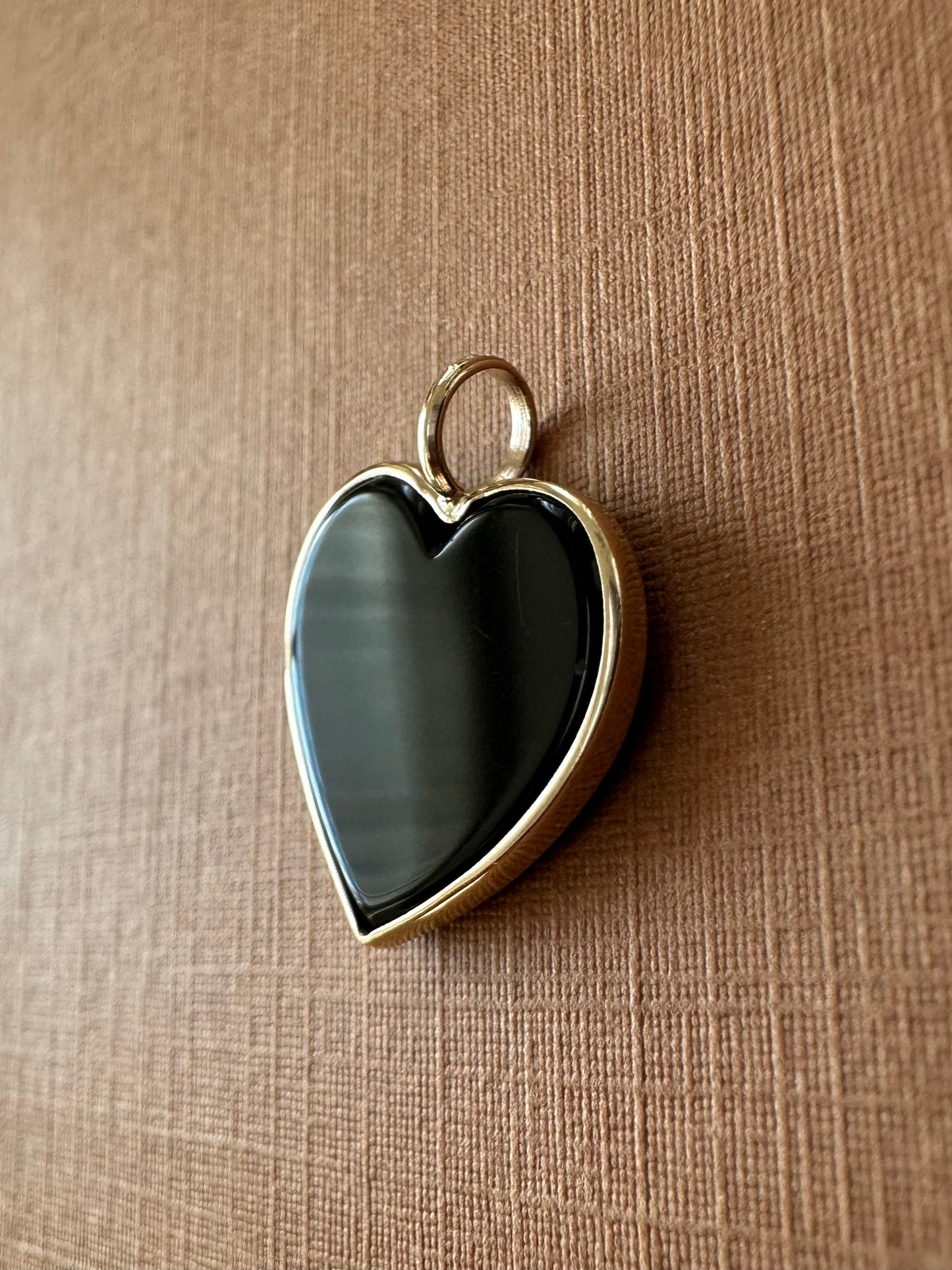 14K Solid Yellow Gold, Black Onyx "Heart" Pendant, Small Size