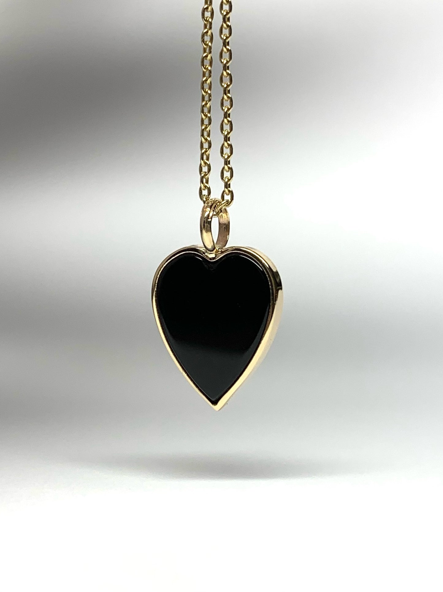 14K Solid Yellow Gold, Black Onyx "Heart" Pendant, Mini Size