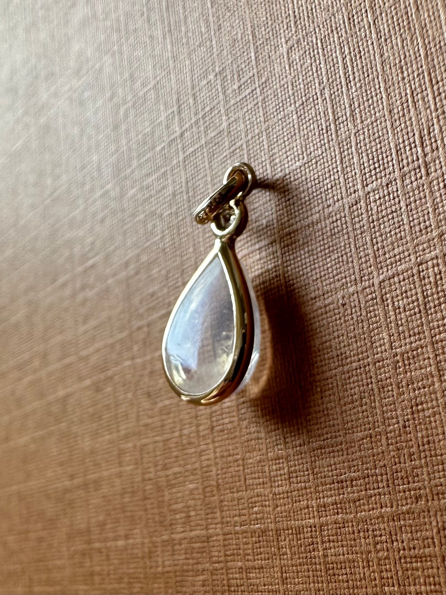 14k Solid Yellow Gold, Diamond, Pear Shaped Blue Rainbow Moonstone Mini Pendant