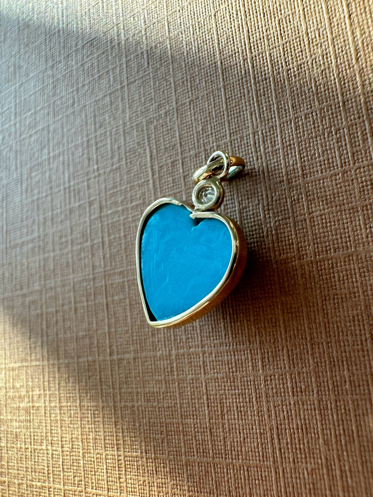 14k Solid Yellow Gold, Diamond, Sleeping Beauty Blue Turquoise “Heart” Mini Pendant