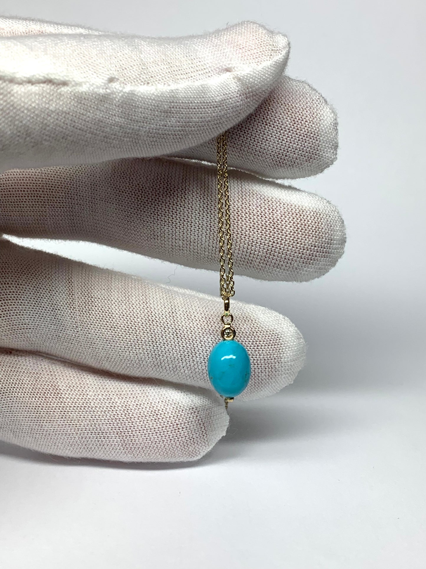 18k Solid Yellow Gold, Diamond, Turquoise Mini Pendant