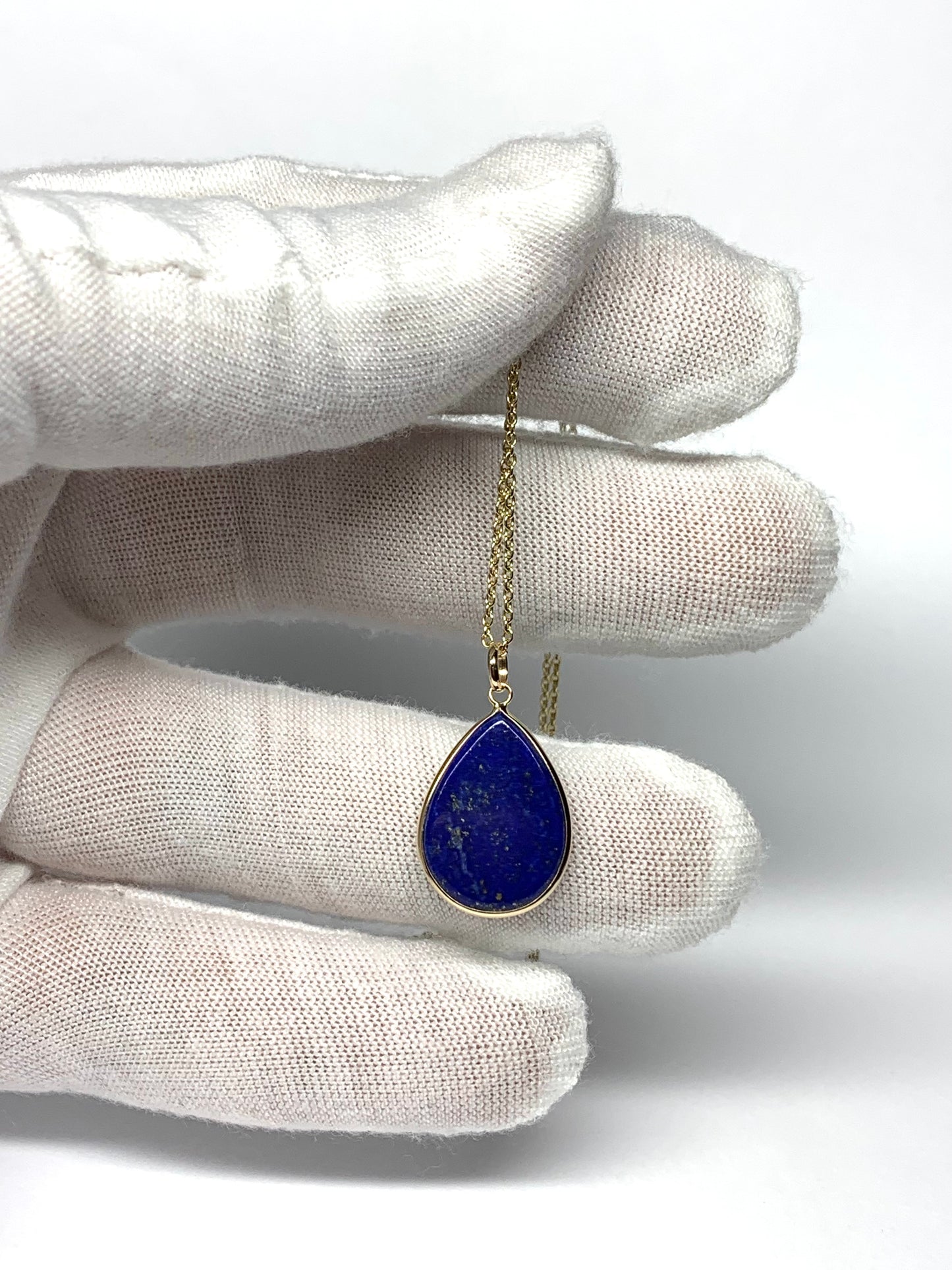 14k Solid Yellow Gold, Blue Lapis Lazuli Drop Pendant, Small Size