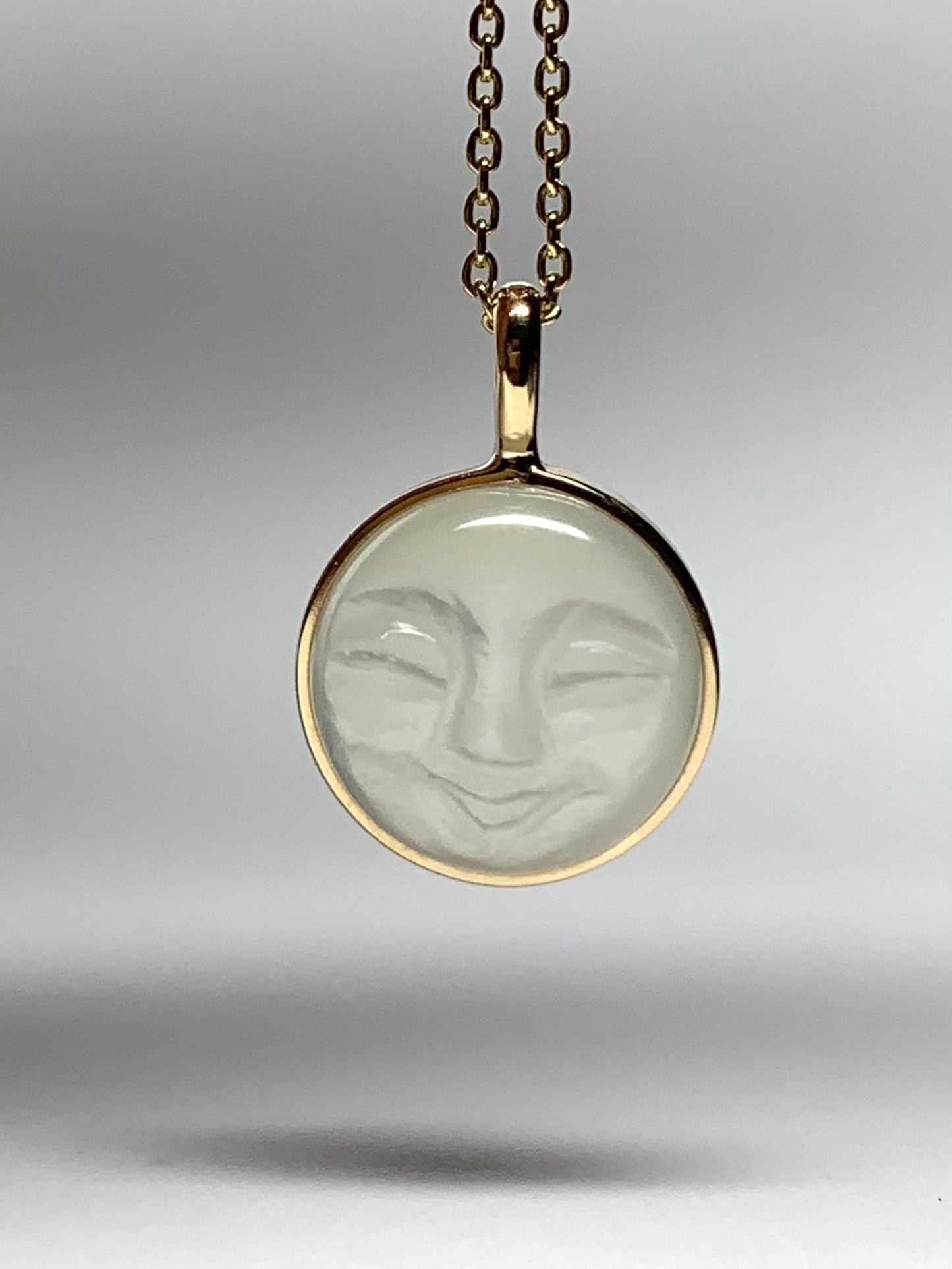 "The Moon" Pendant, 14K Solid Yellow Gold, White Moonstone, Small Size