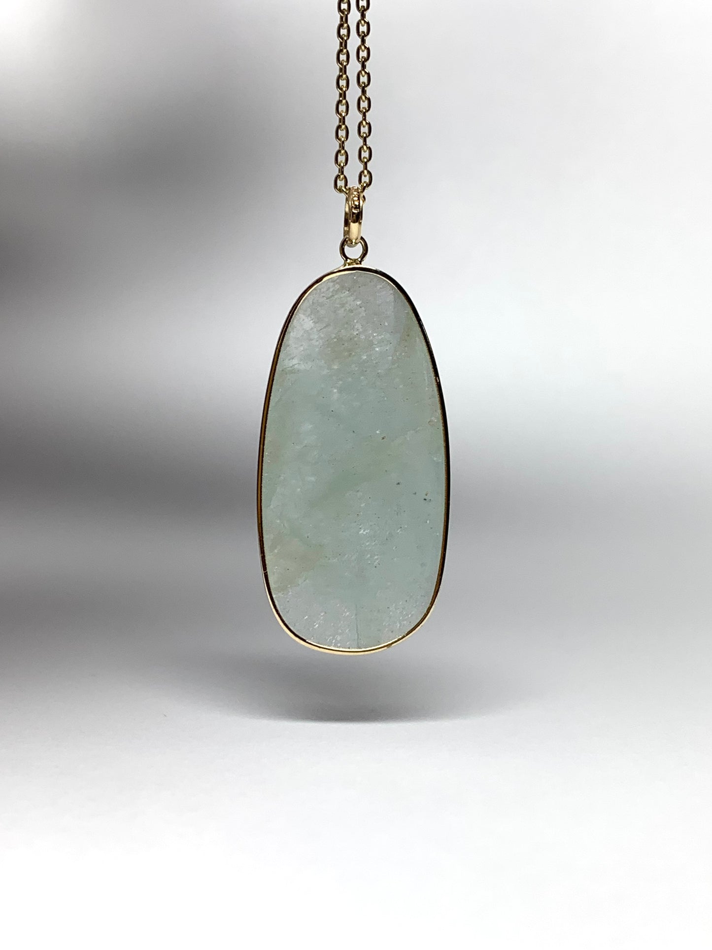 14k Solid Yellow Gold, Opaque Aquamarine Pendant