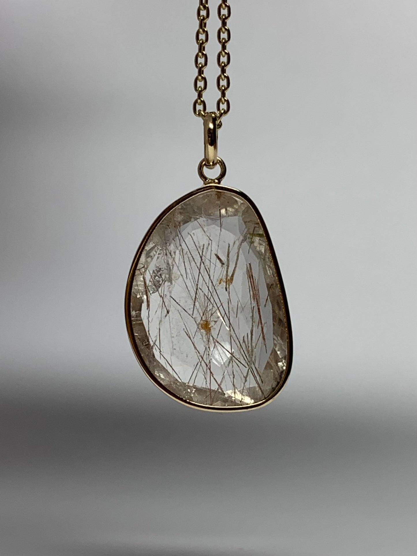 14k Solid Yellow Gold, Rutile Quartz Pendant