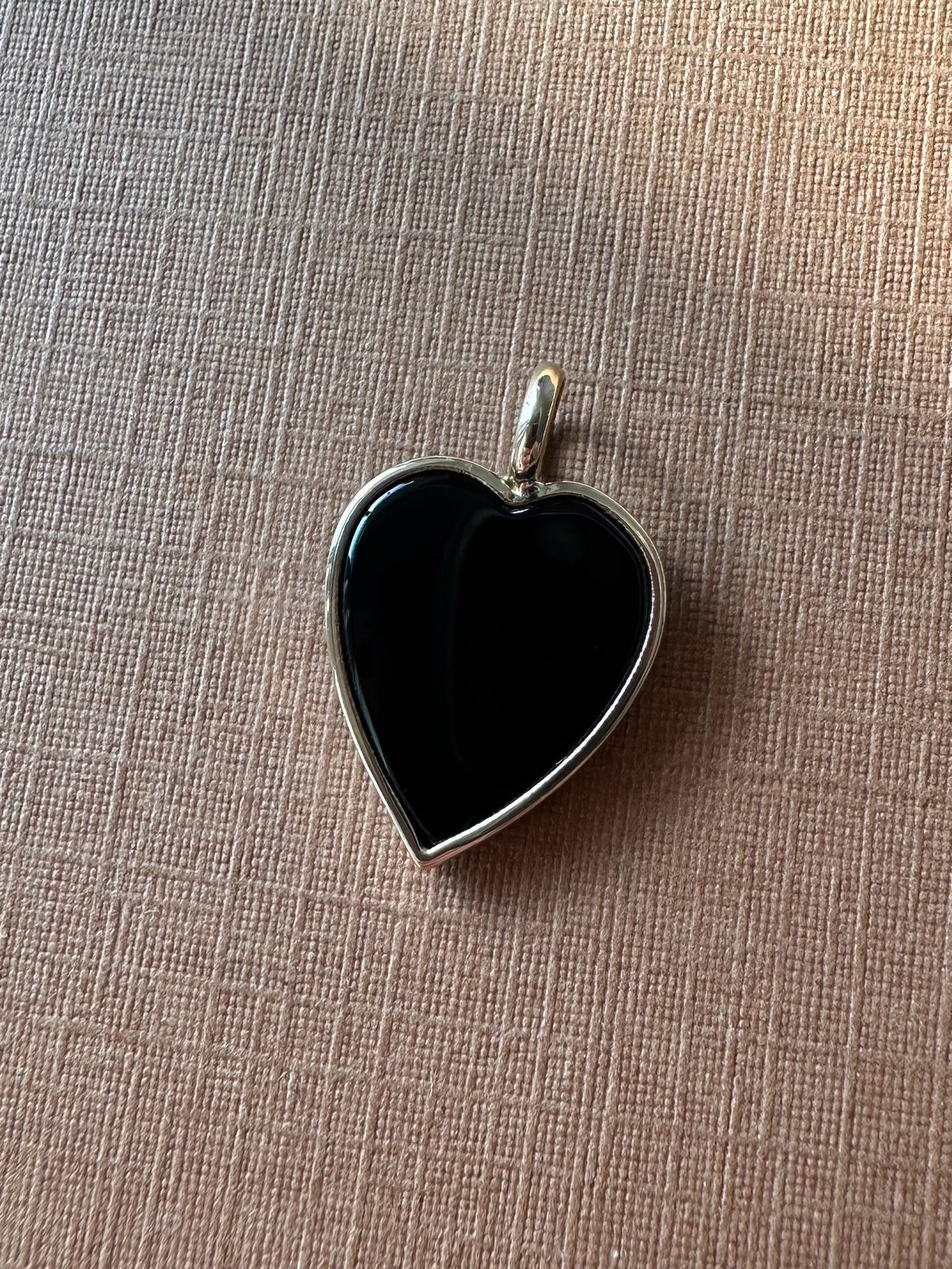 14K Solid Yellow Gold, Black Onyx "Heart" Pendant, Mini Size