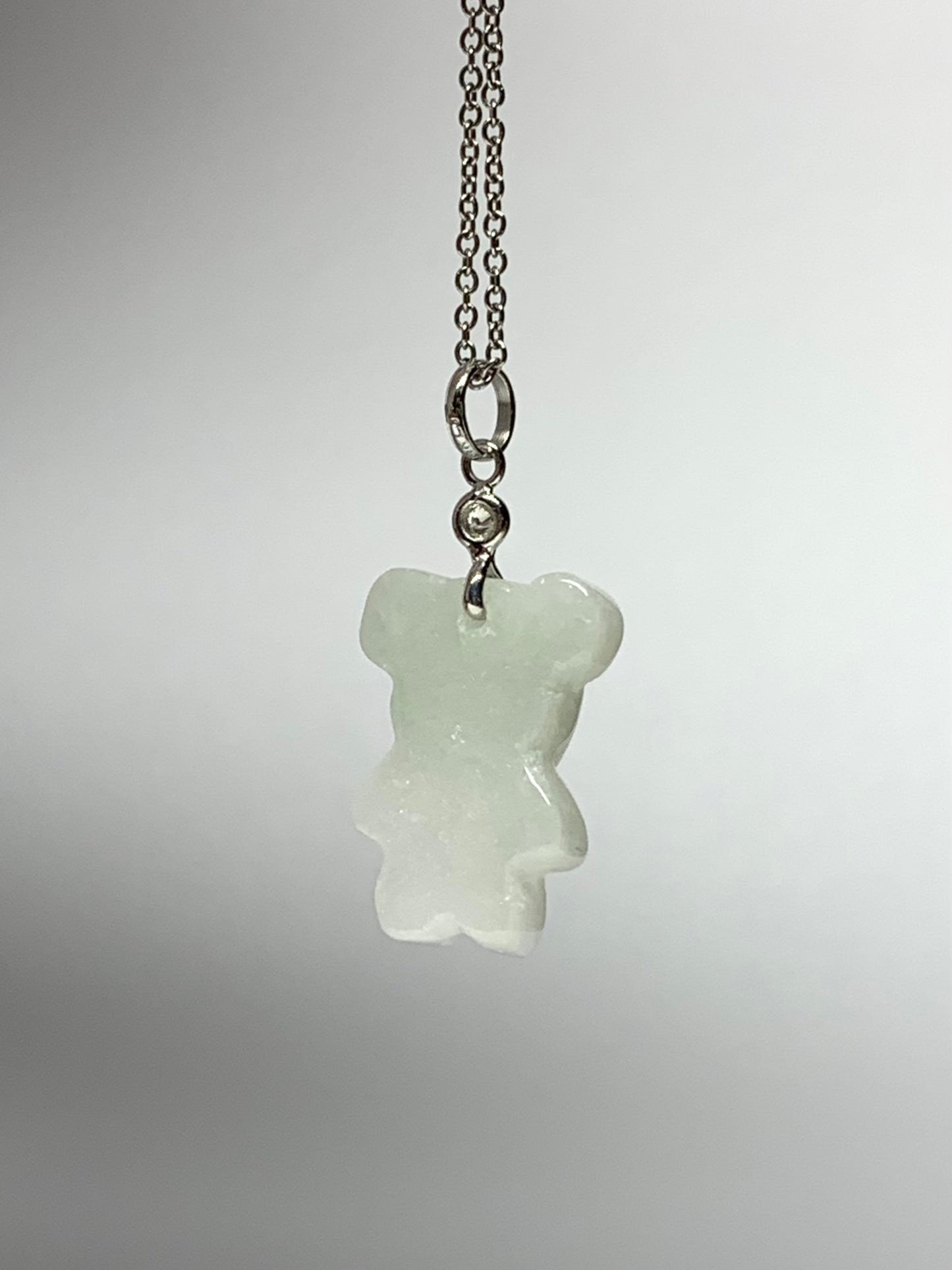 14k Solid Gold, Diamond, White Jade “Teddy Bear” Pendant