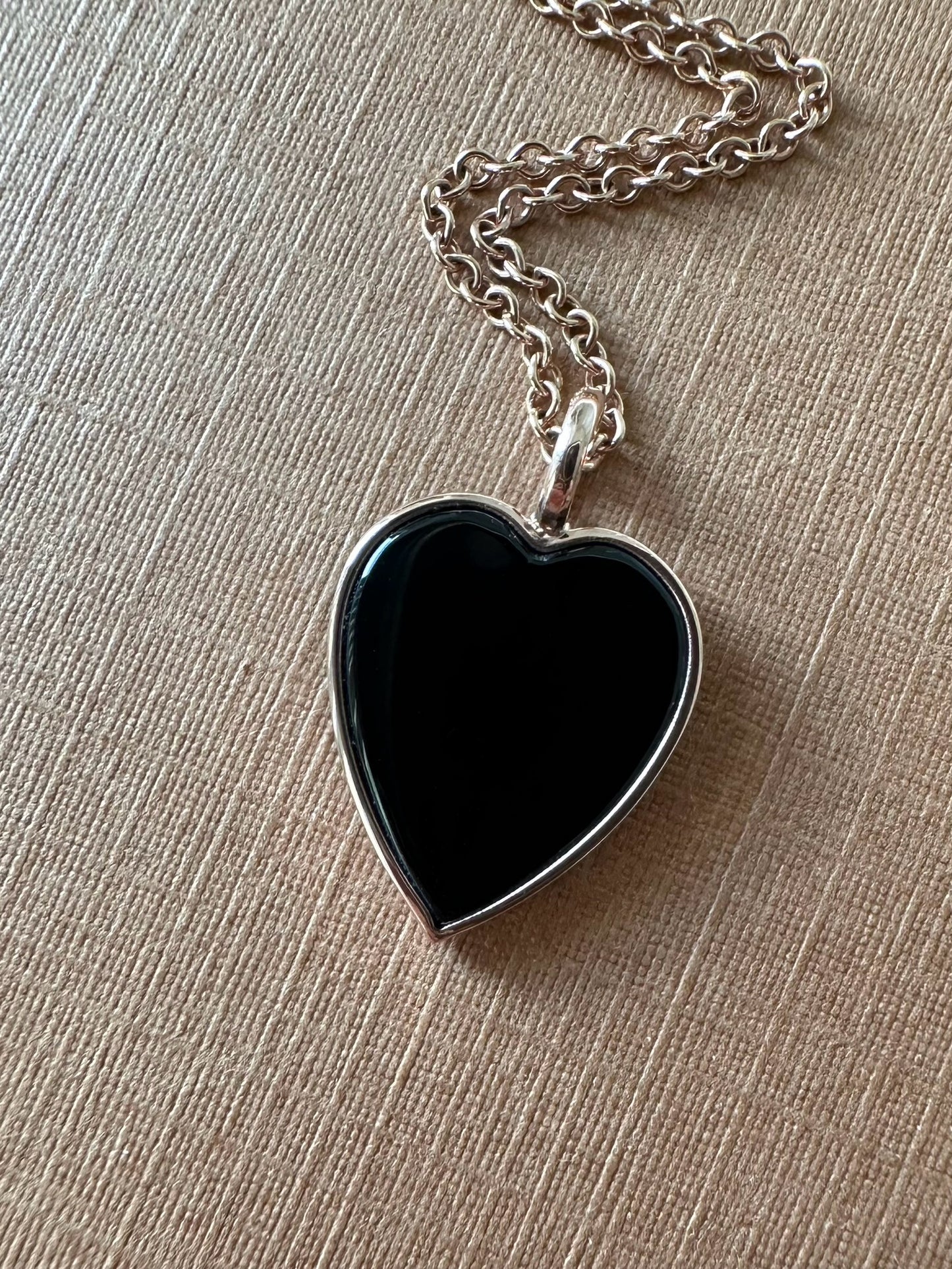 14k Solid Rose Gold, Black Onyx “Heart” Mini Pendant