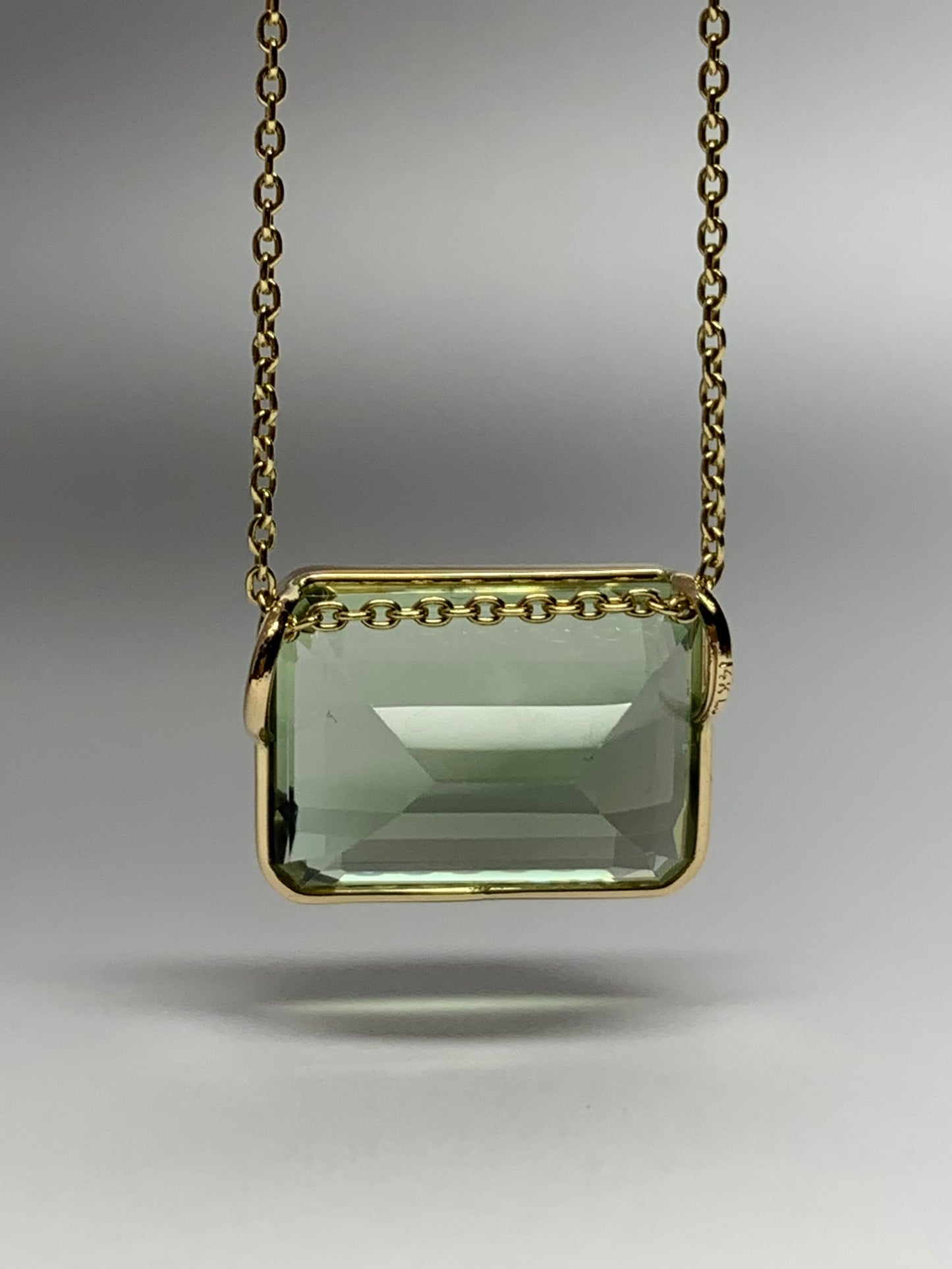 14k Solid Yellow Gold, Green Amethyst Slider Pendant, Rectangle Shape