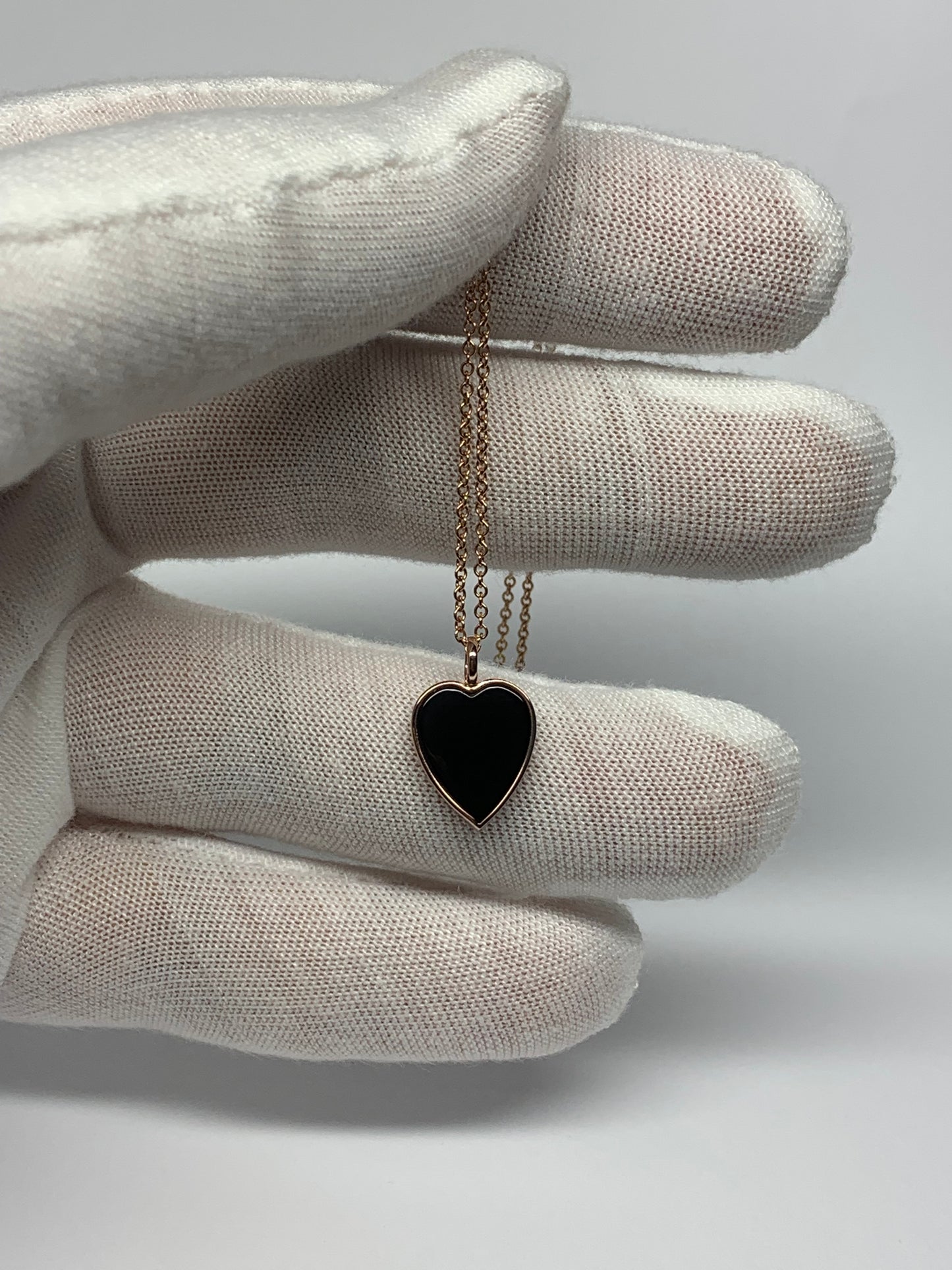 14k Solid Rose Gold, Black Onyx “Heart” Mini Pendant