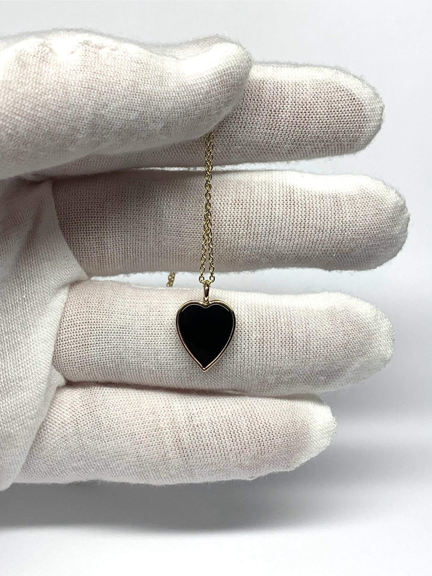 14K Solid Yellow Gold, Black Onyx "Heart" Pendant, Mini Size