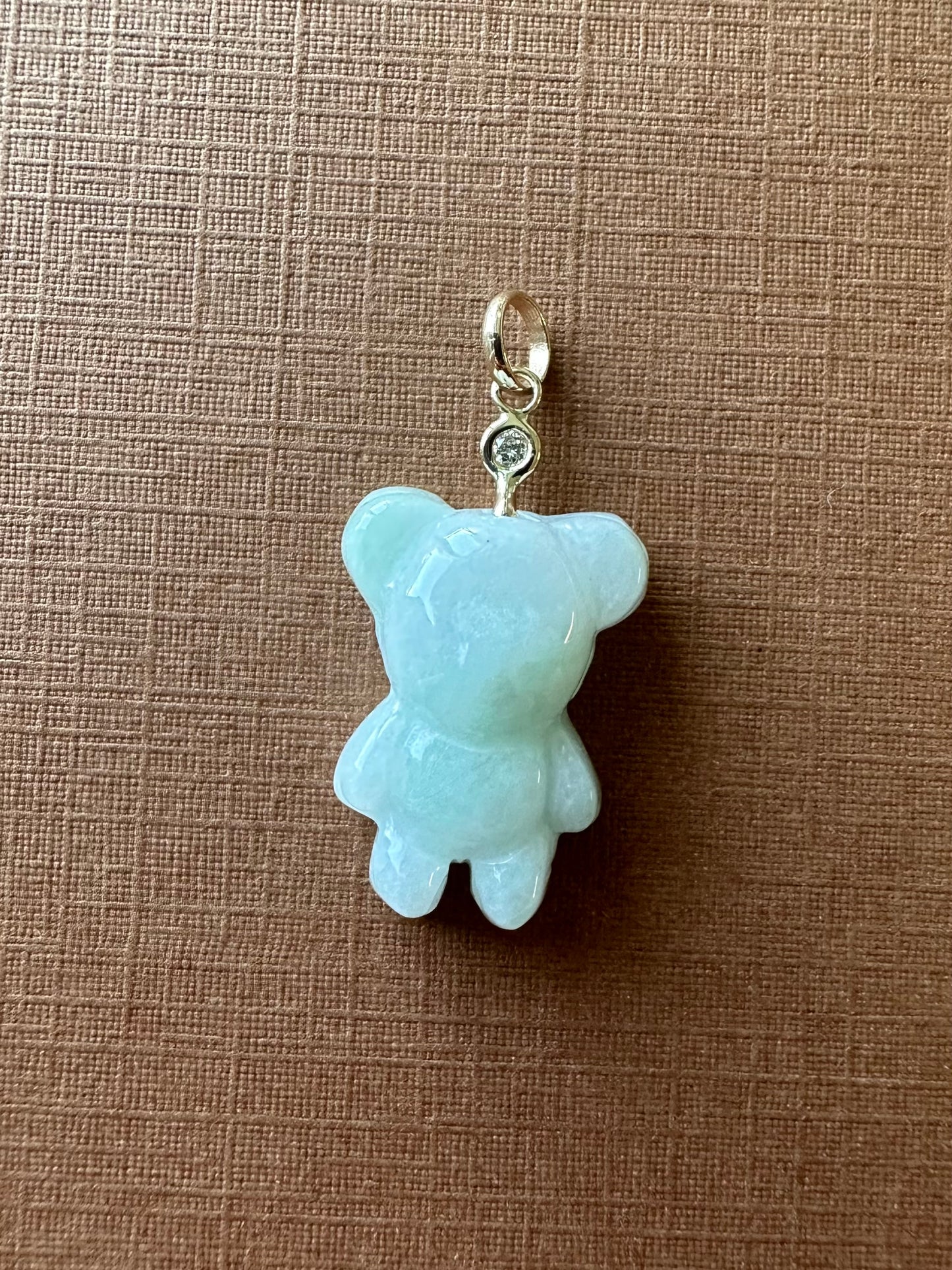 14k Solid Gold, Diamond, White Jade “Teddy Bear” Pendant