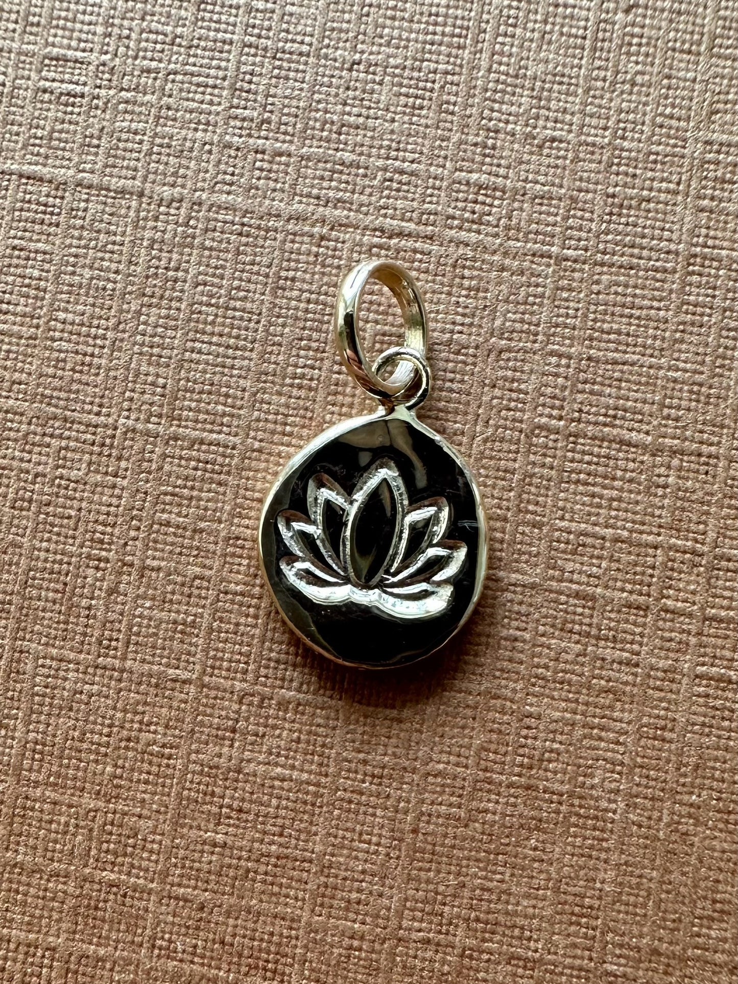 14k Solid Yellow Gold Nugget Mini Pendant “Lotus”, Charm