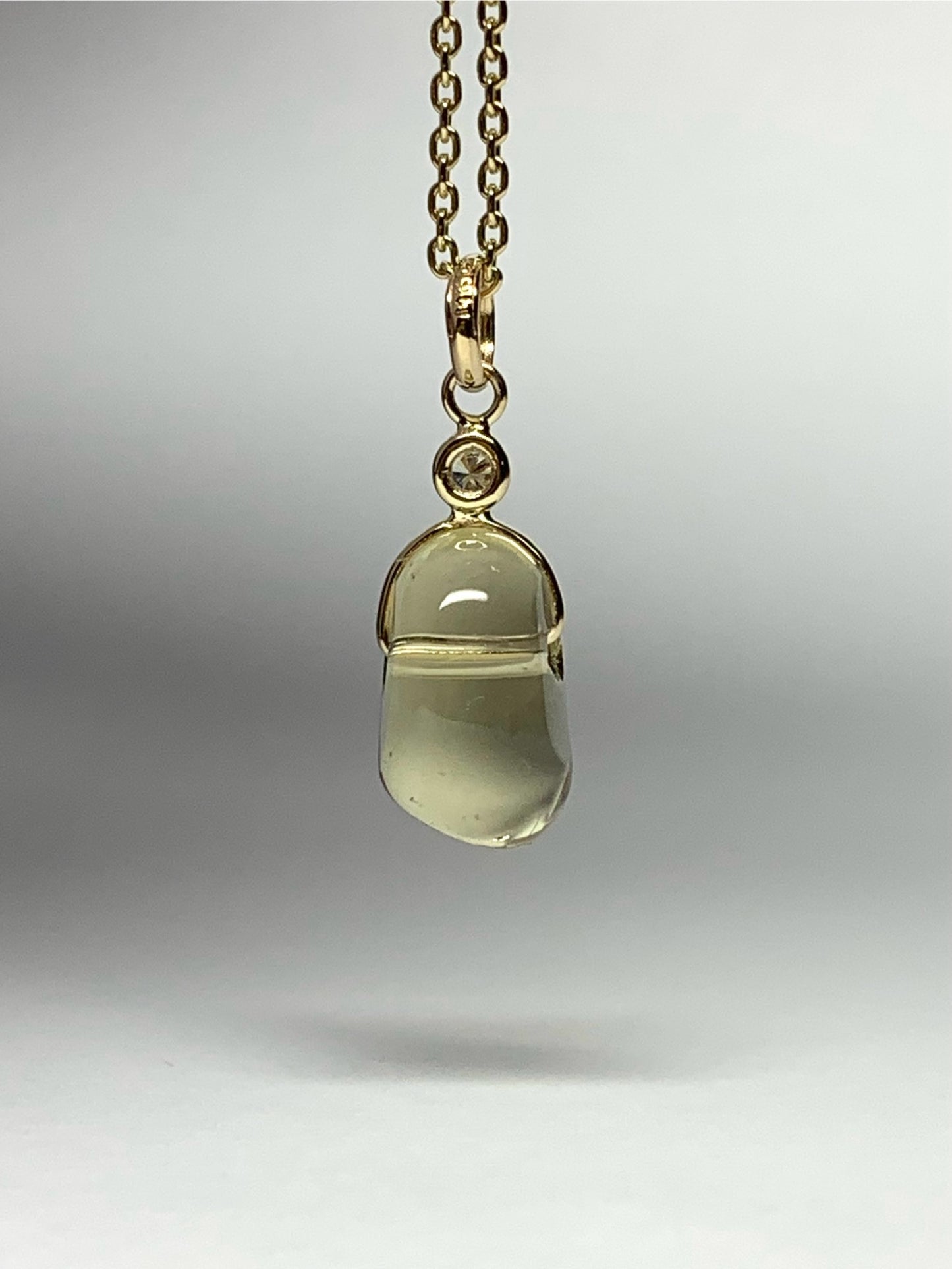 14k Solid Yellow Gold, Diamond, Lemon Quartz Tumbled Nugget Bead Pendant, Mini Size