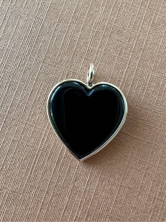 14K Solid Yellow Gold, Black Onyx "Heart" Pendant, Small Size