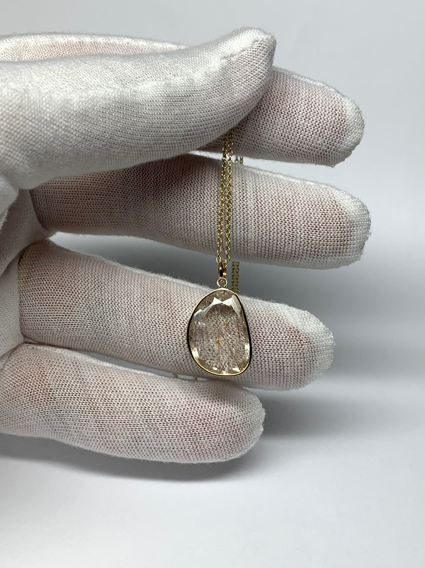 14k Solid Yellow Gold, Rutile Quartz Pendant