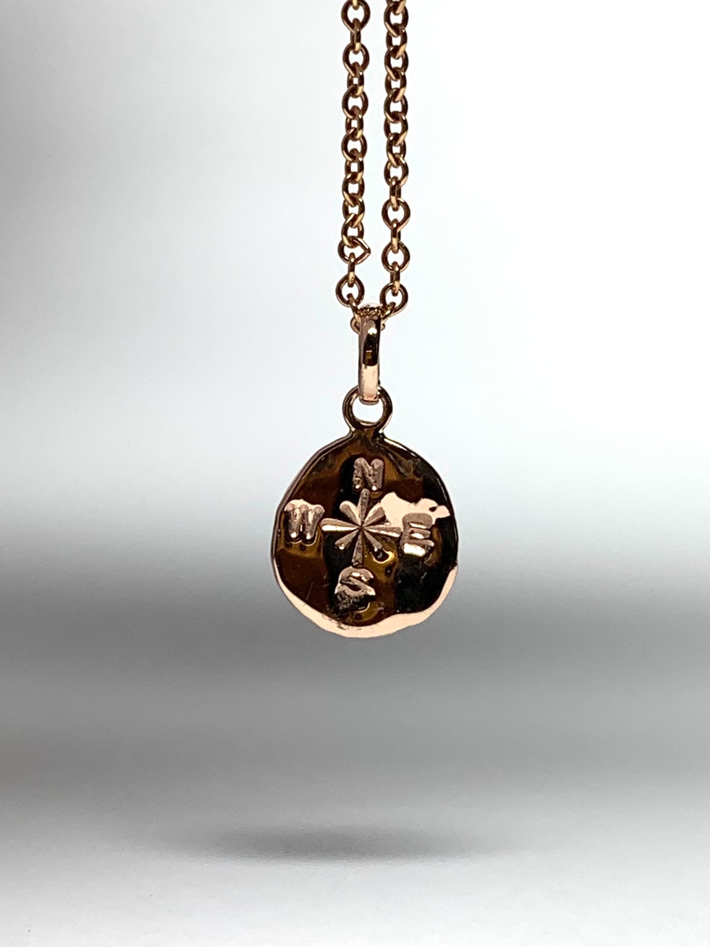 14K Solid Rose Gold Nugget “Compass” Mini Pendant, Charm