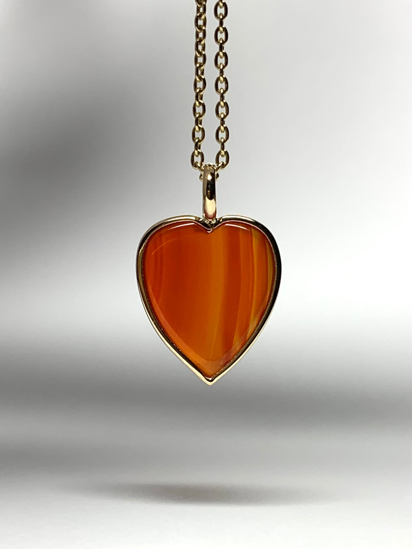 14K Solid Yellow Gold, Red Carnelian "Heart" Pendant, Mini Size