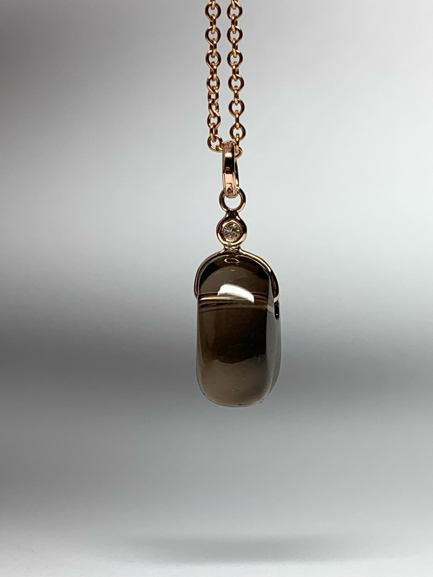 14k Solid Rose Gold, Diamond, Smoky Quartz Tumbled Nugget Bead Pendant, Mini Size