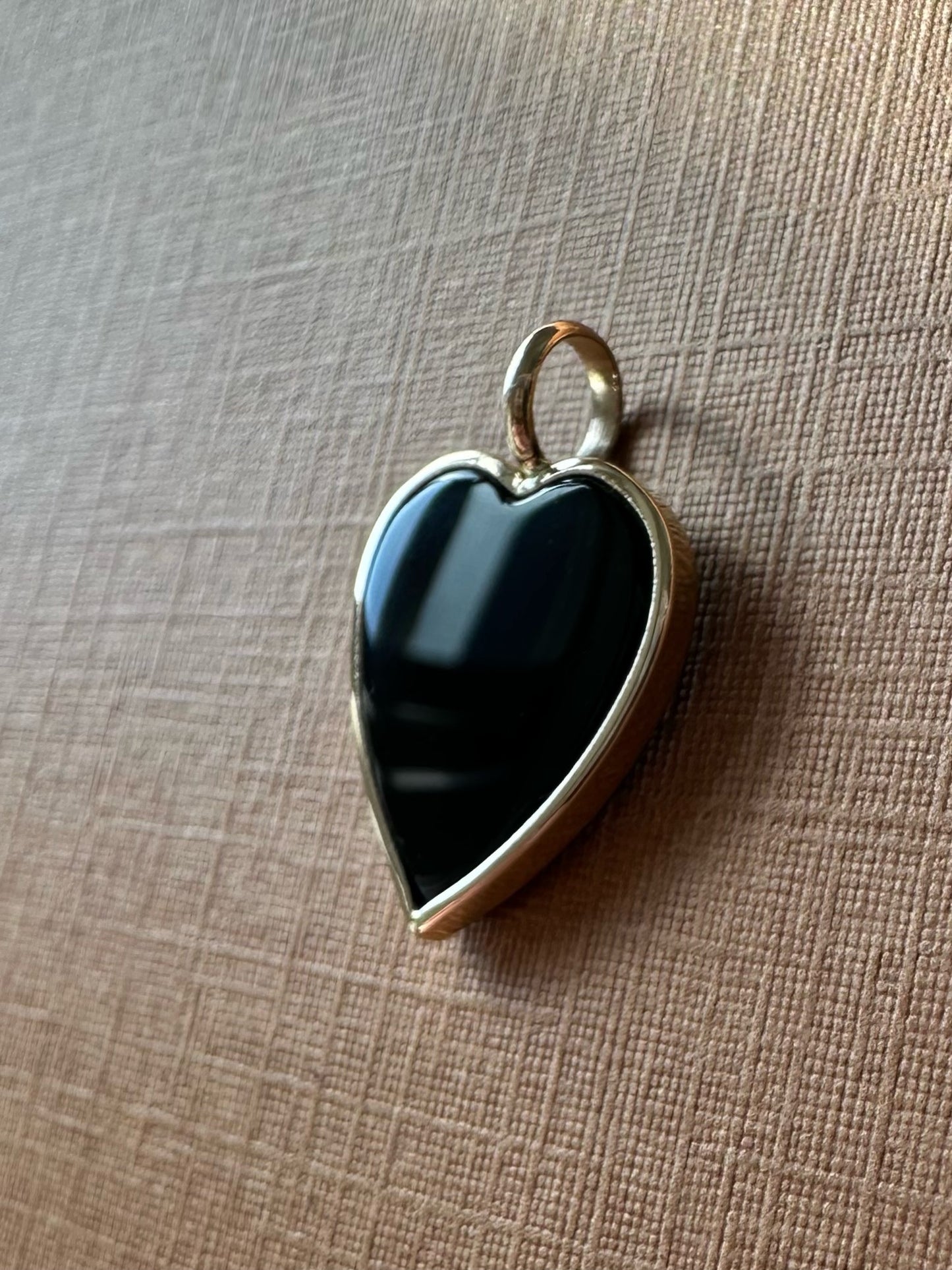 14K Solid Yellow Gold, Black Onyx "Heart" Pendant, Mini Size