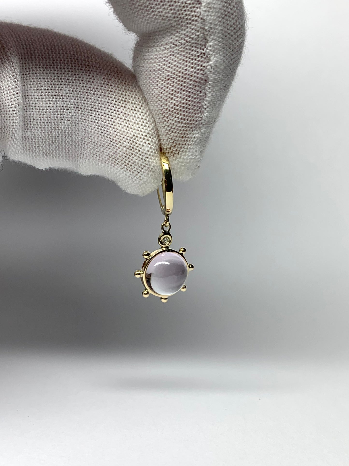 14k Solid Yellow Gold, Diamonds, Pale Pink Amethyst “Sun” Mini Earrings