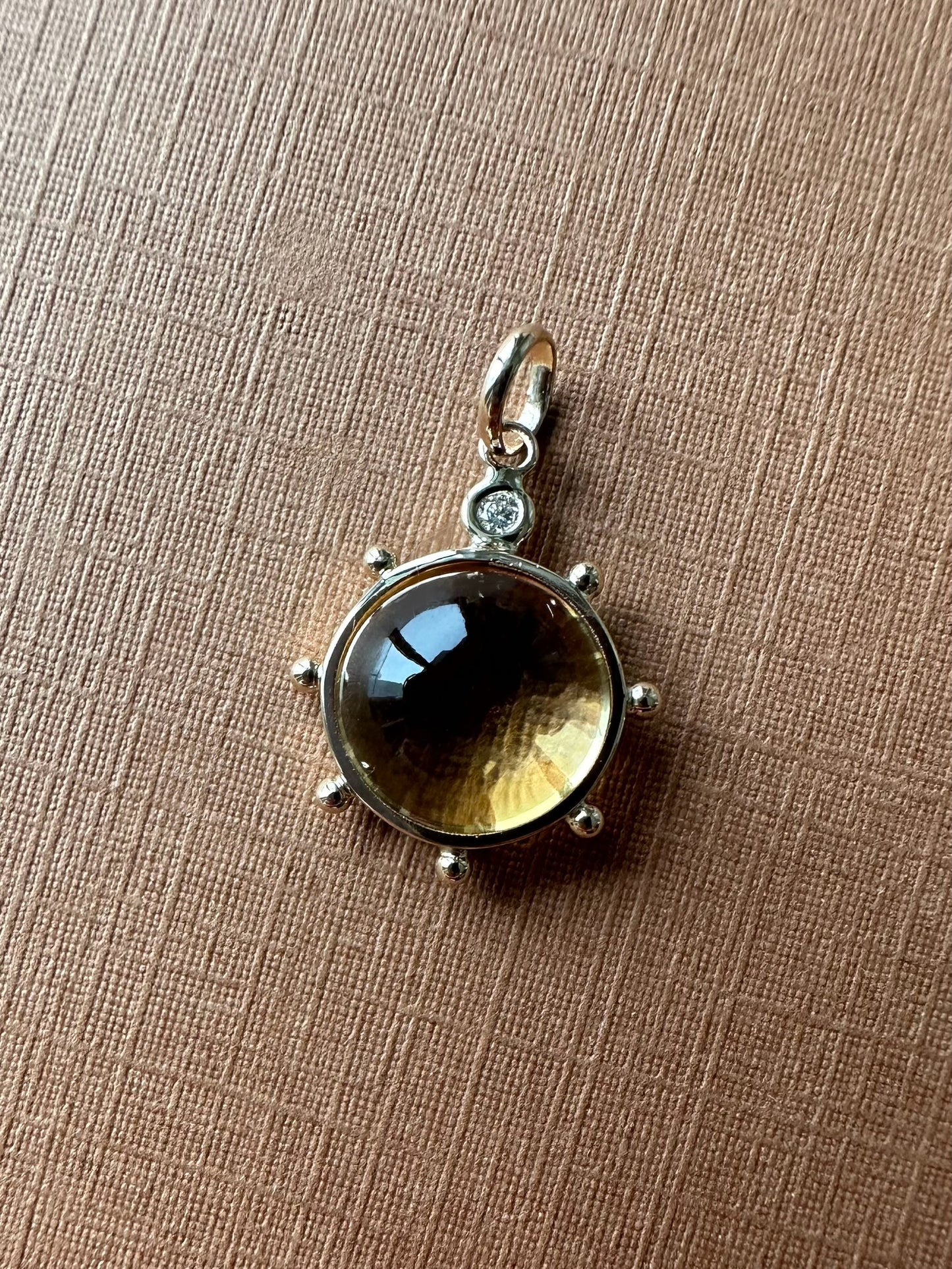 14k Solid Yellow Gold, Yellow Citrine, Diamond “Sun” Pendant, Mini Size